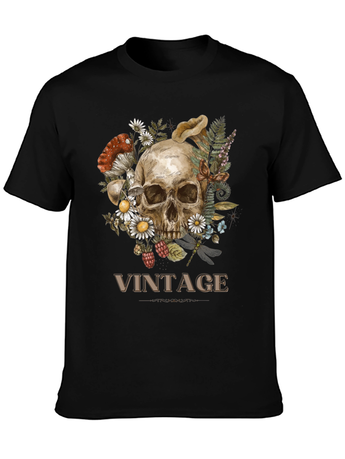 Vintage Skull & Floral Graphic Print T-Shirt