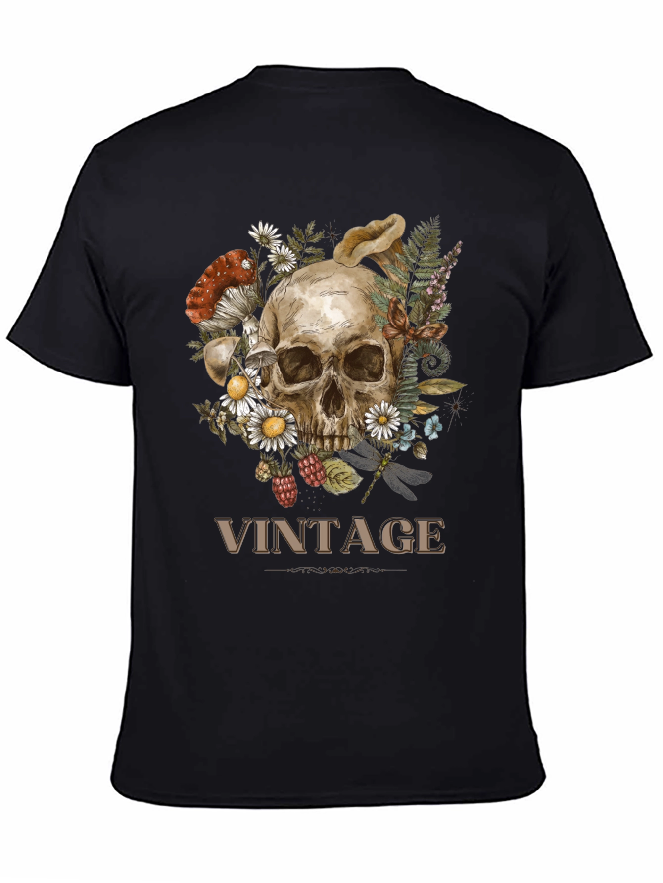 Vintage Skull & Floral Graphic Print T-Shirt