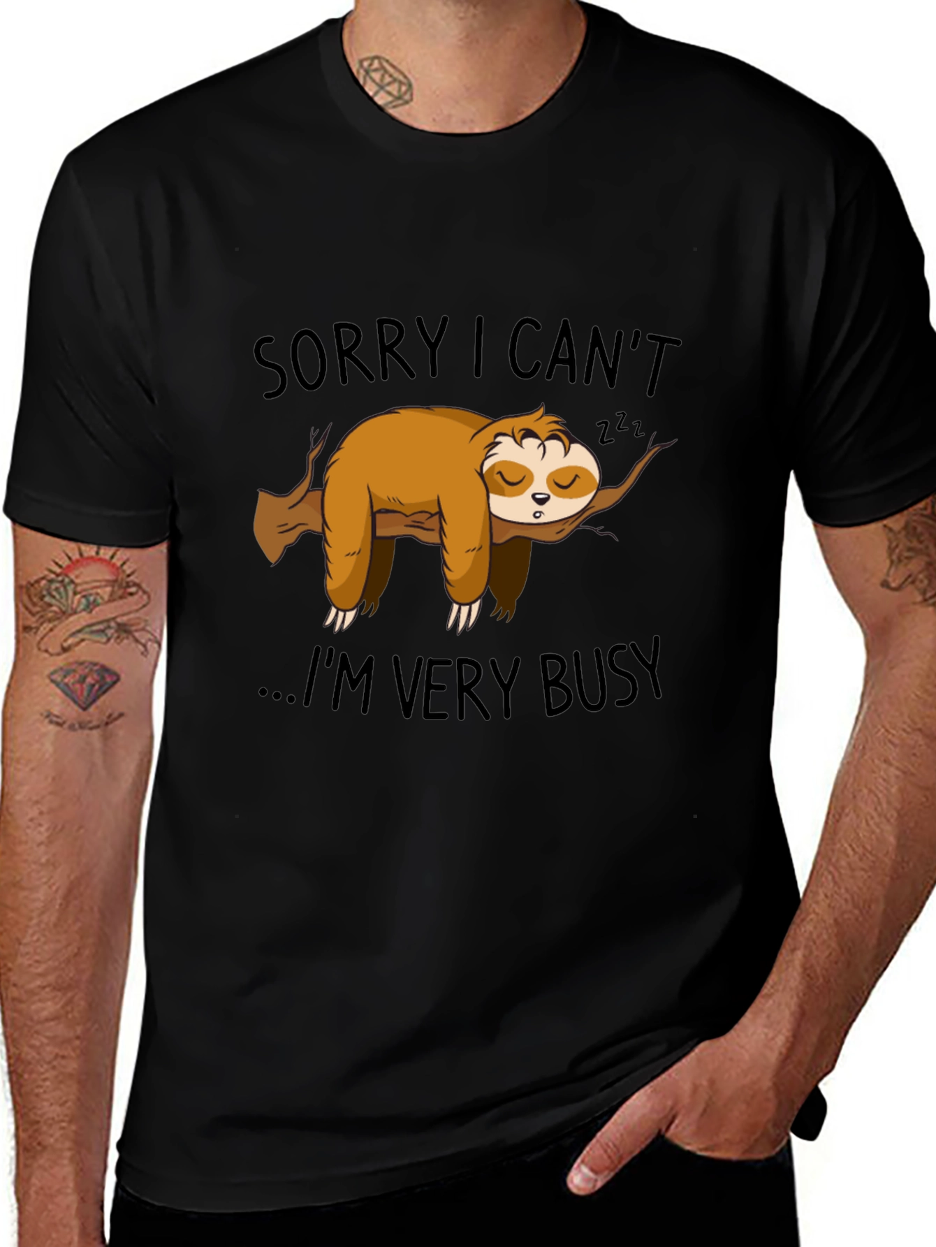Funny Sloth Graphic Tee - Sorry I Cant Very Busy