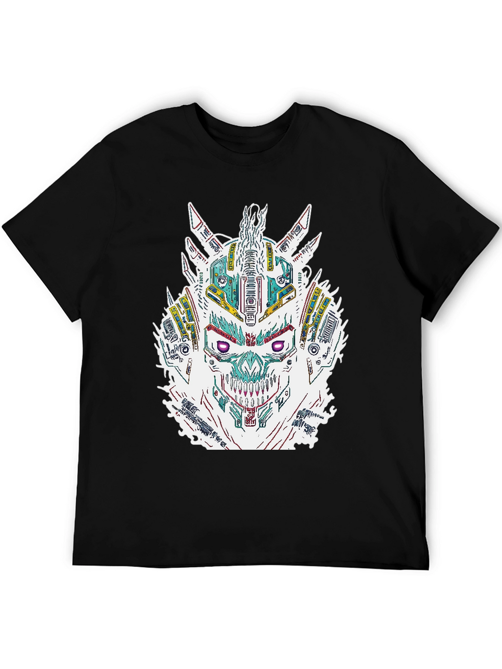 Cyberpunk Skull Graphic Print Black T-Shirt