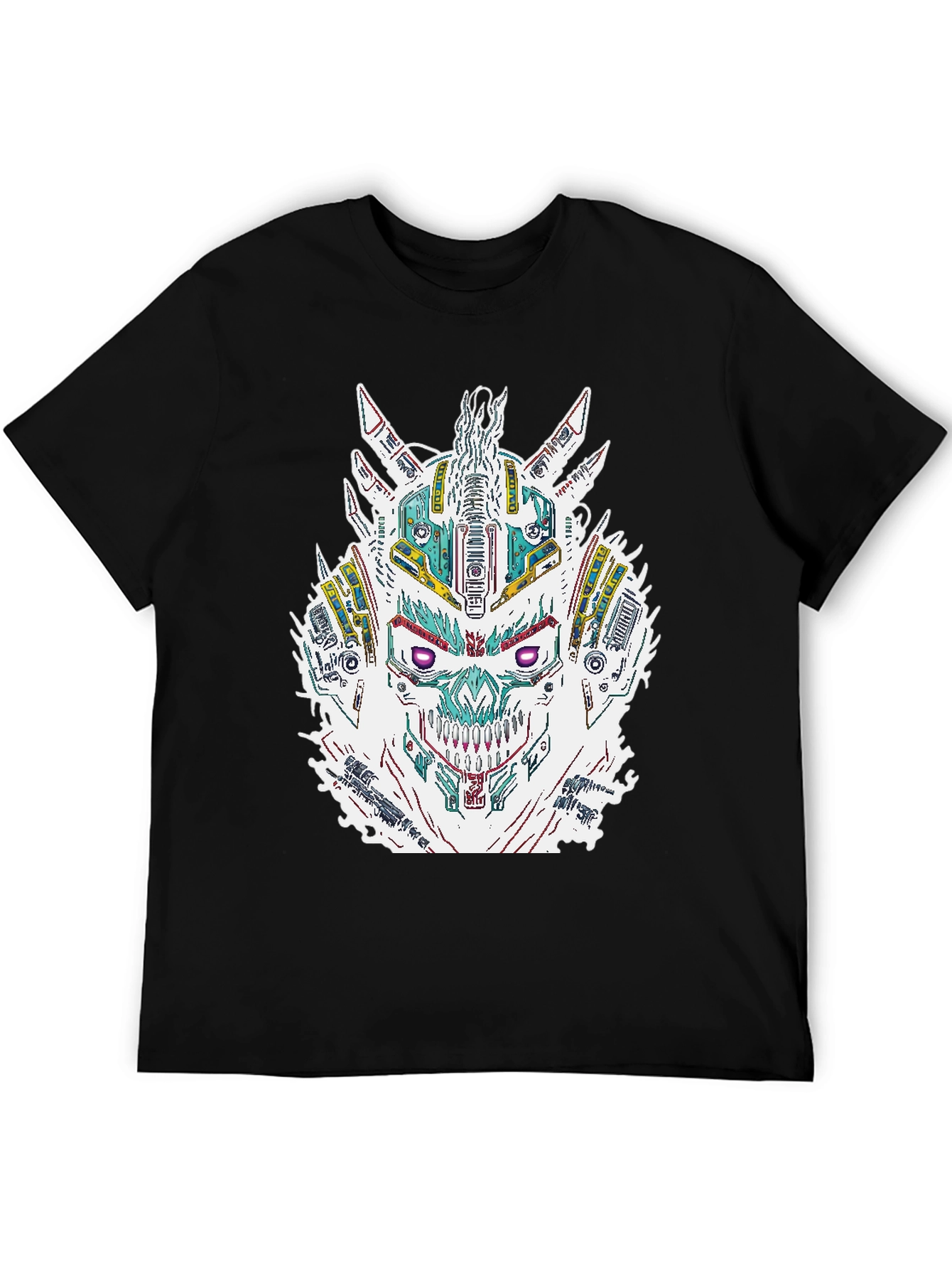 Cyberpunk Skull Graphic Print Black T-Shirt