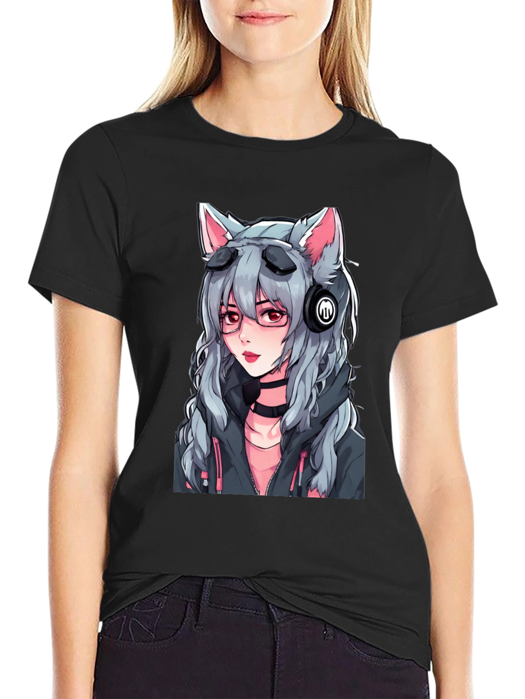 Anime Girl Graphic T-Shirt - Black Cotton Tee