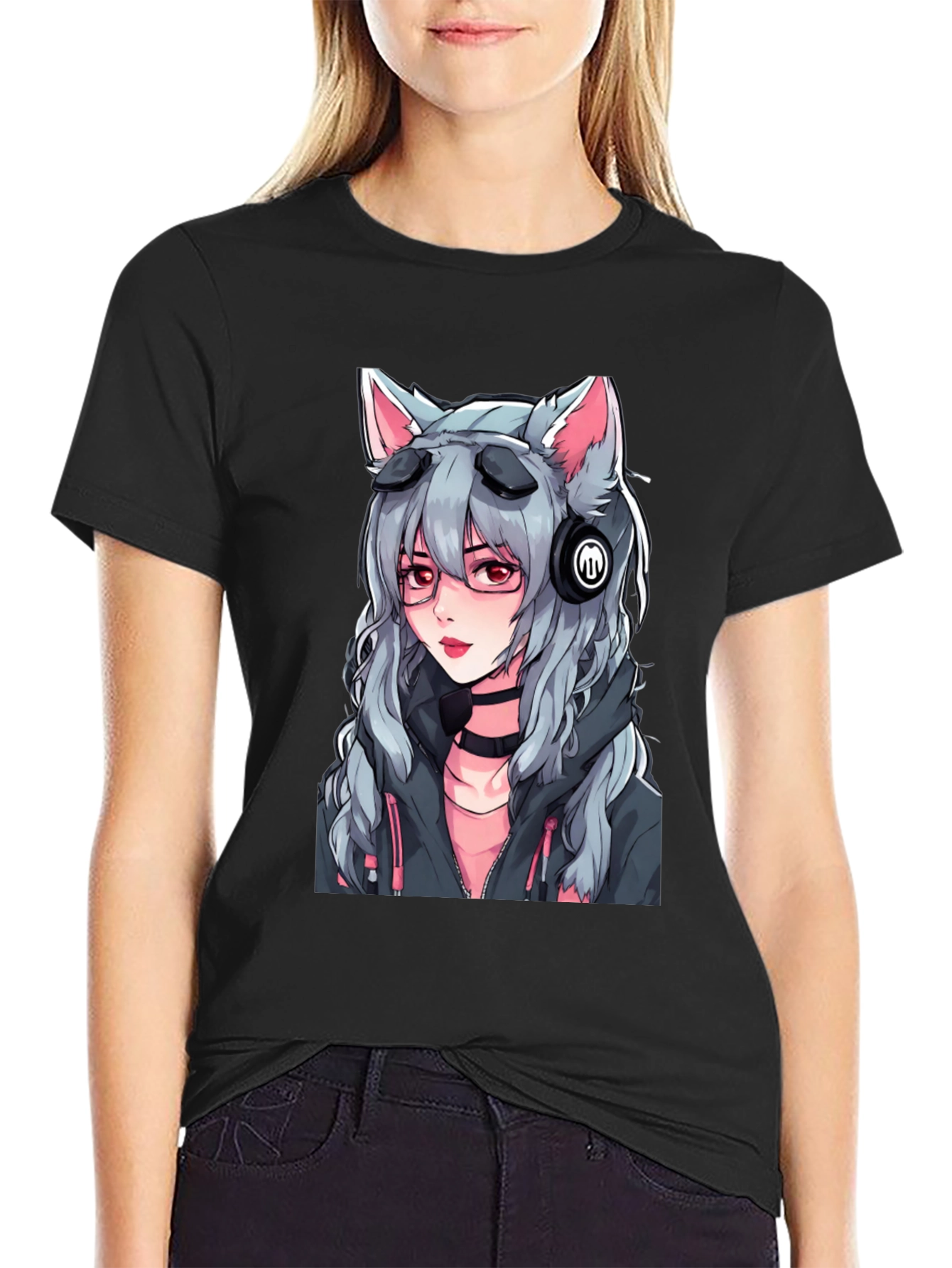 Anime Girl Graphic T-Shirt - Black Cotton Tee