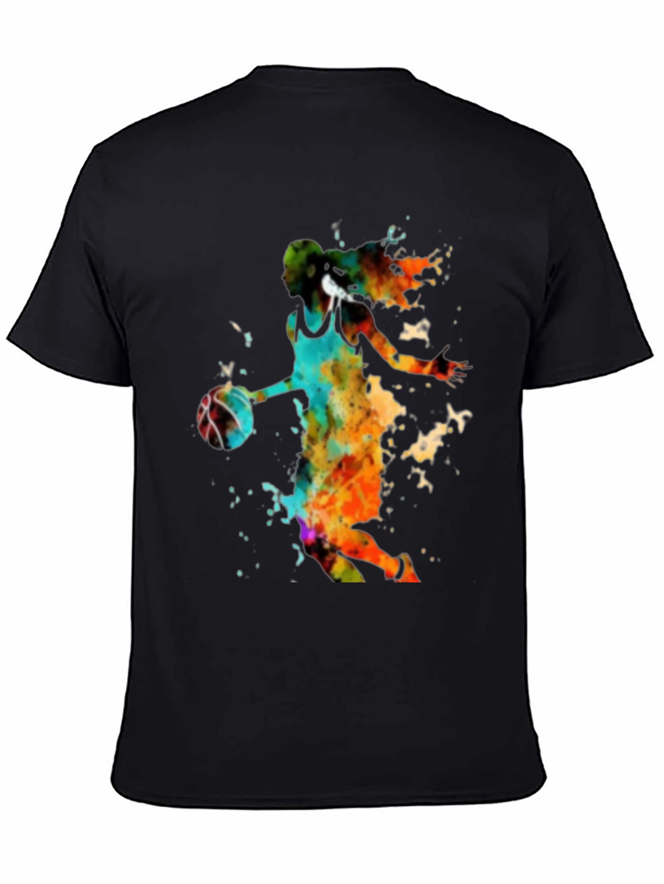 Watercolor Basketball Player Black T-Shirt