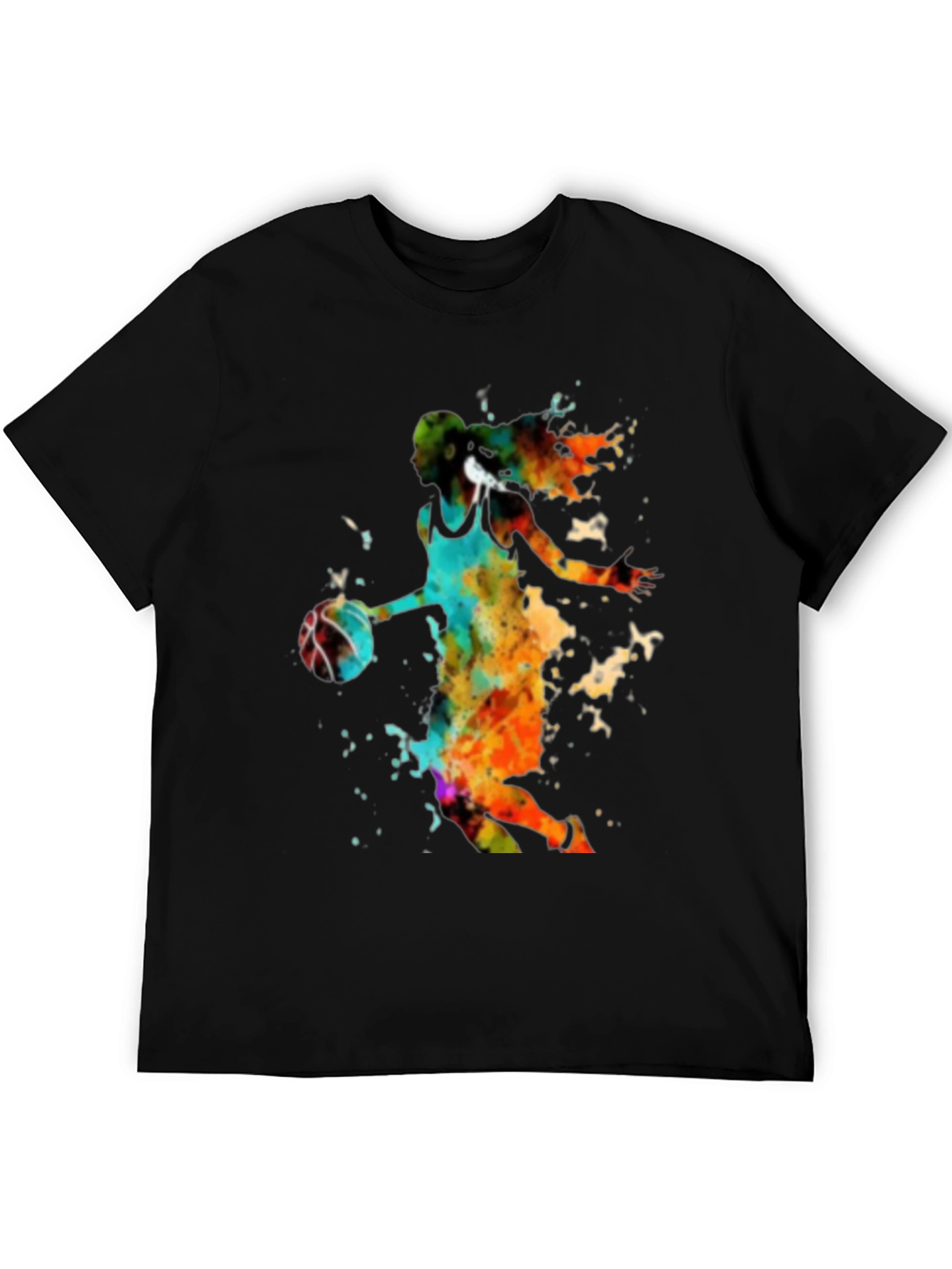 Watercolor Basketball Player Black T-Shirt