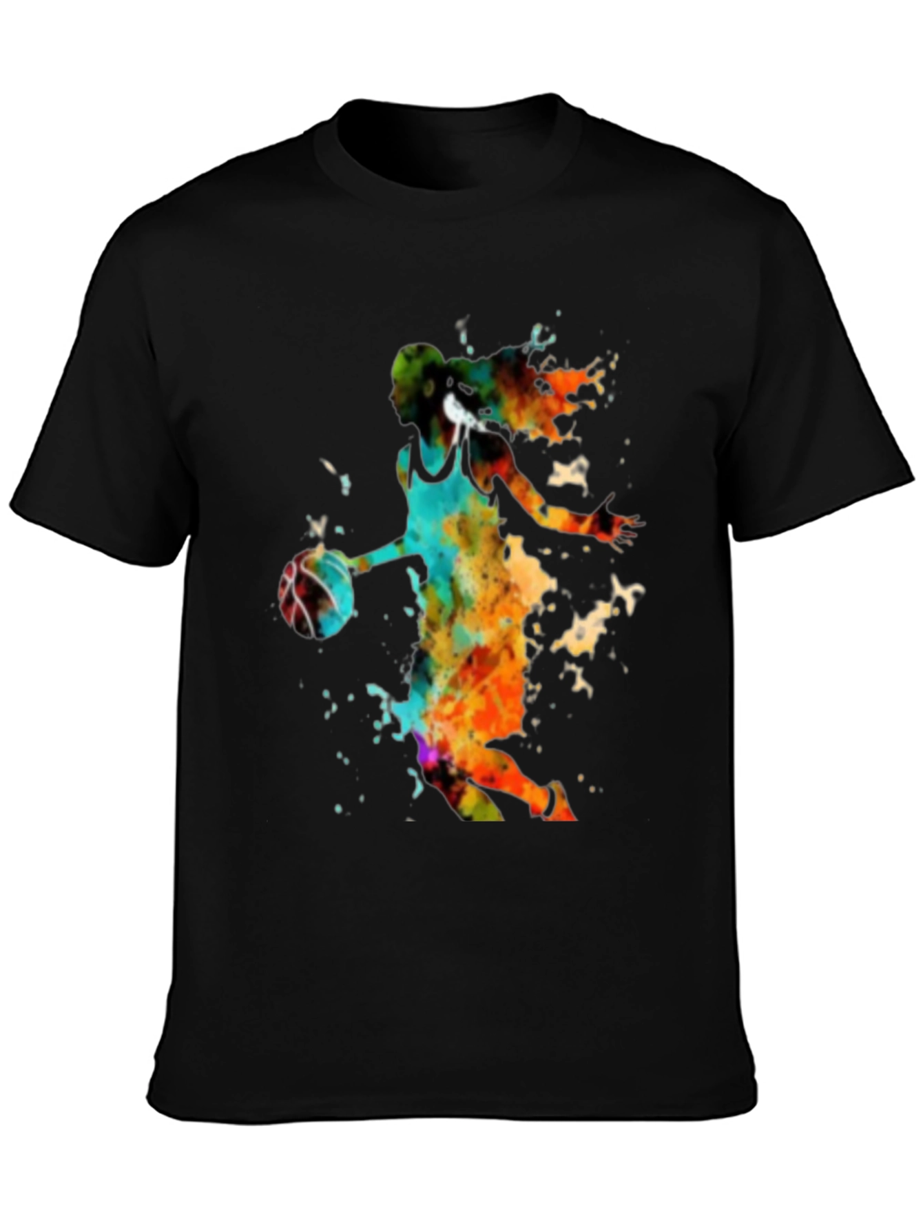 Watercolor Basketball Player Black T-Shirt