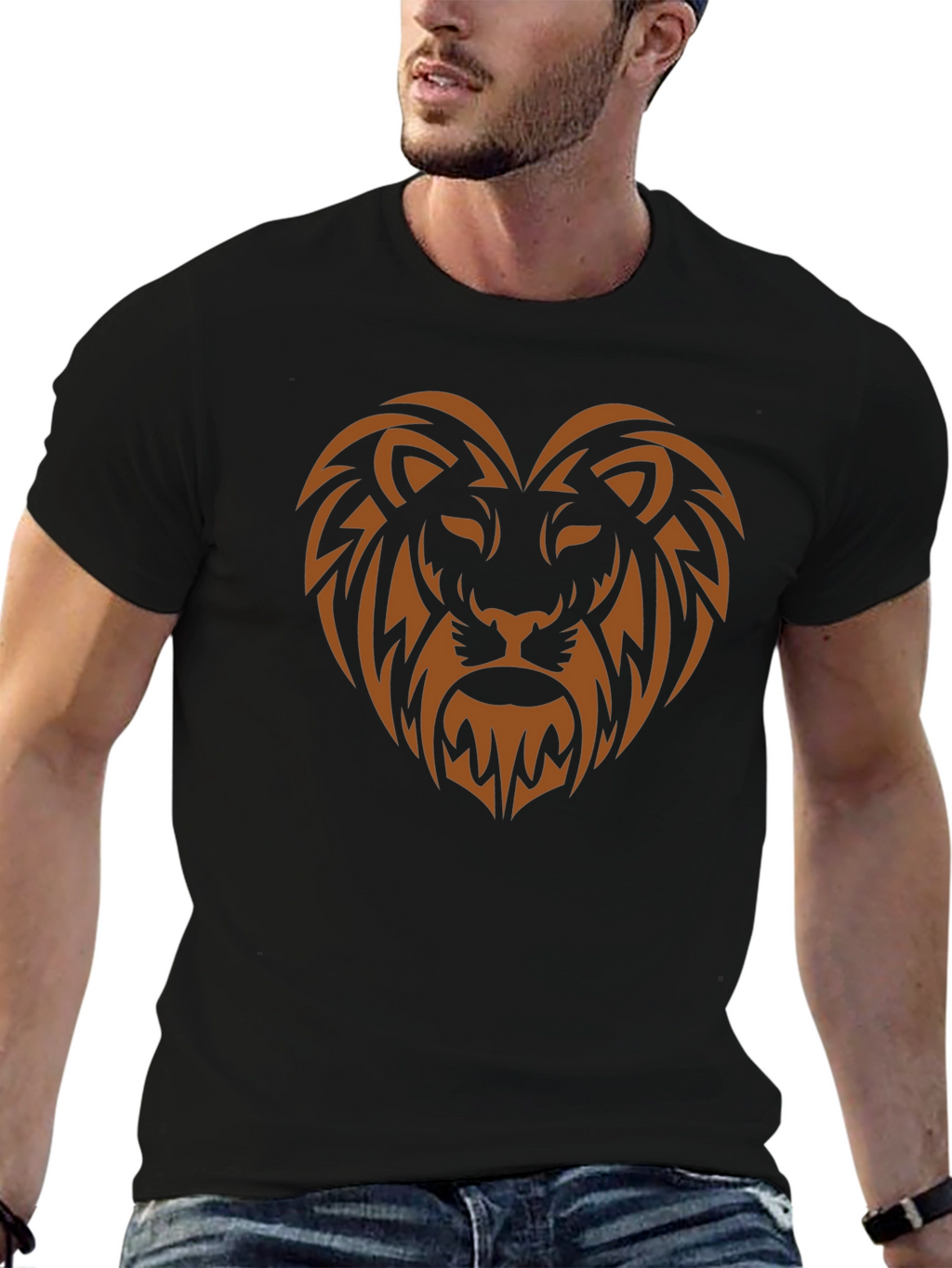 Lion Heart Graphic Tee - Stylish Mens Black T-Shirt