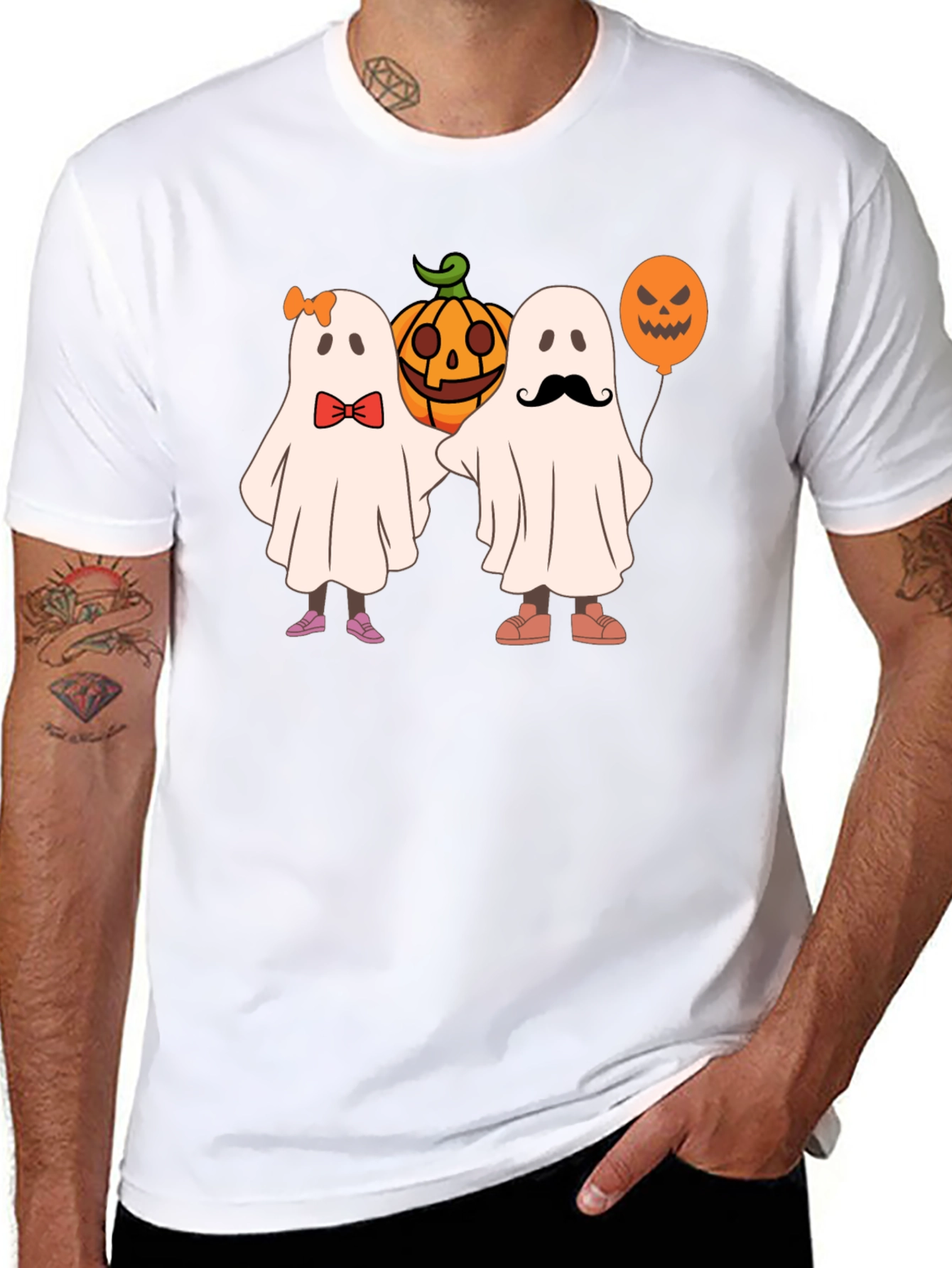 Halloween Ghost & Pumpkin Graphic T-Shirt