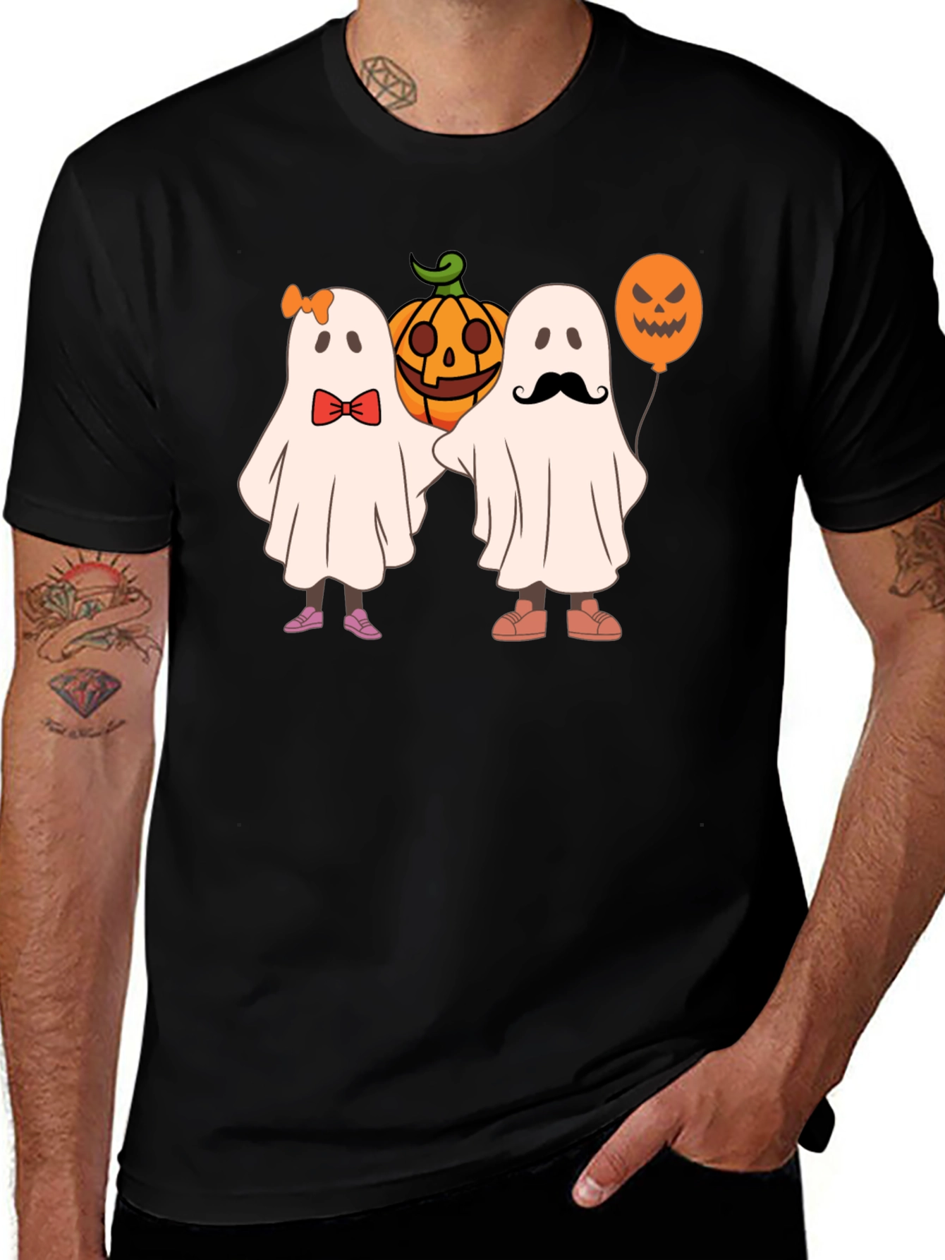 Halloween Ghost & Pumpkin Graphic T-Shirt