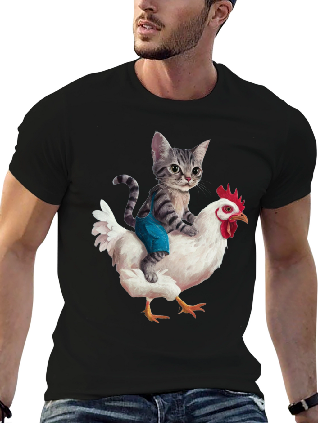 Cat Riding Chicken Graphic Tee