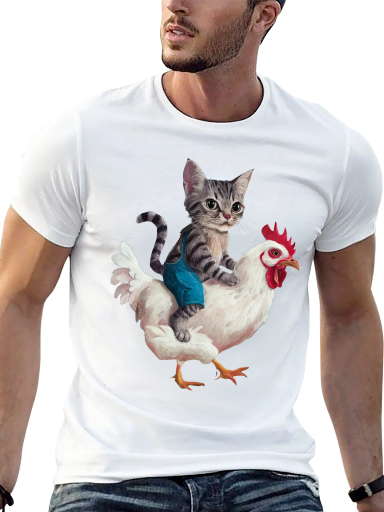 Cat Riding Chicken Graphic Tee