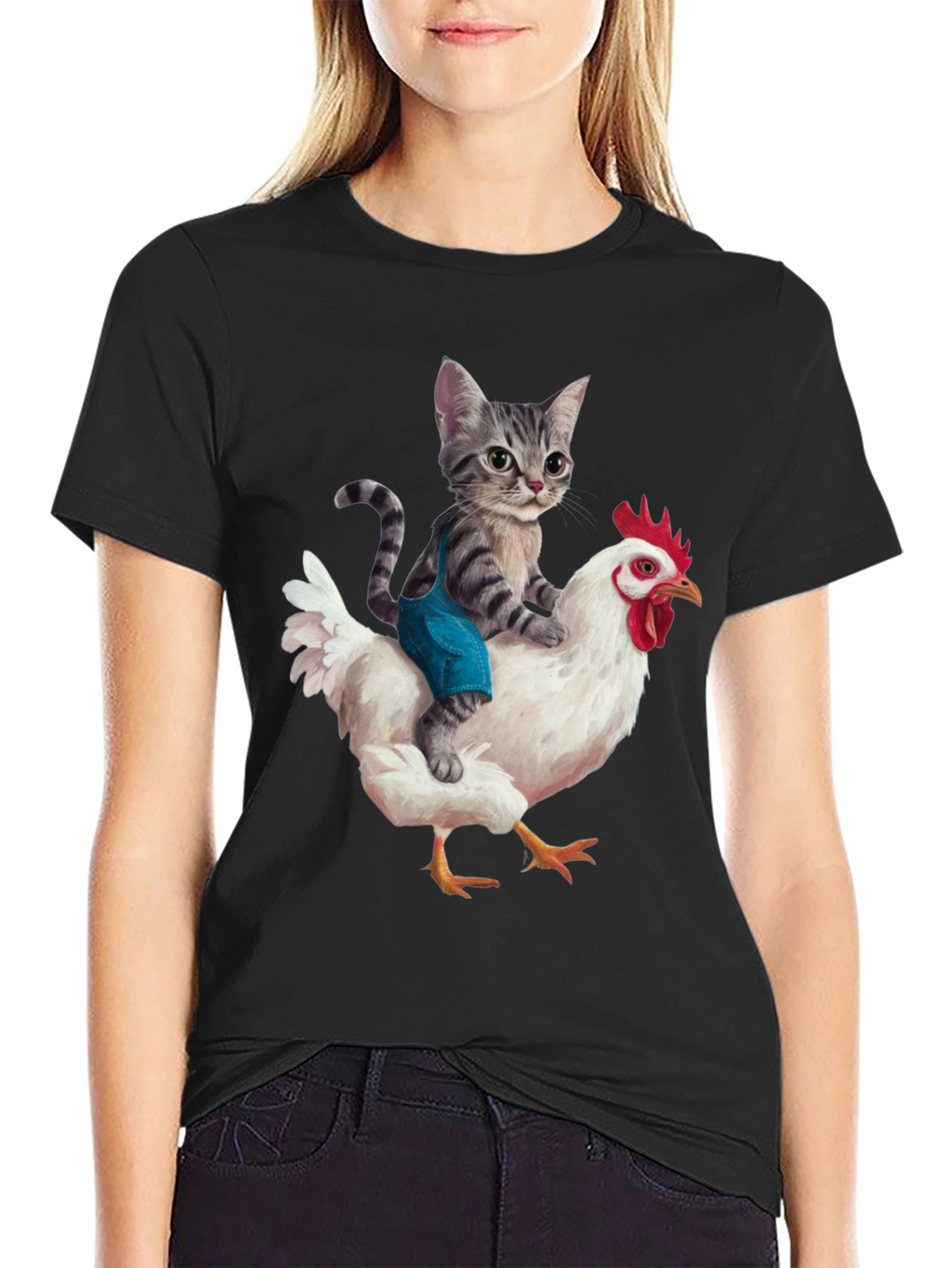 Cat Riding Chicken Graphic Tee