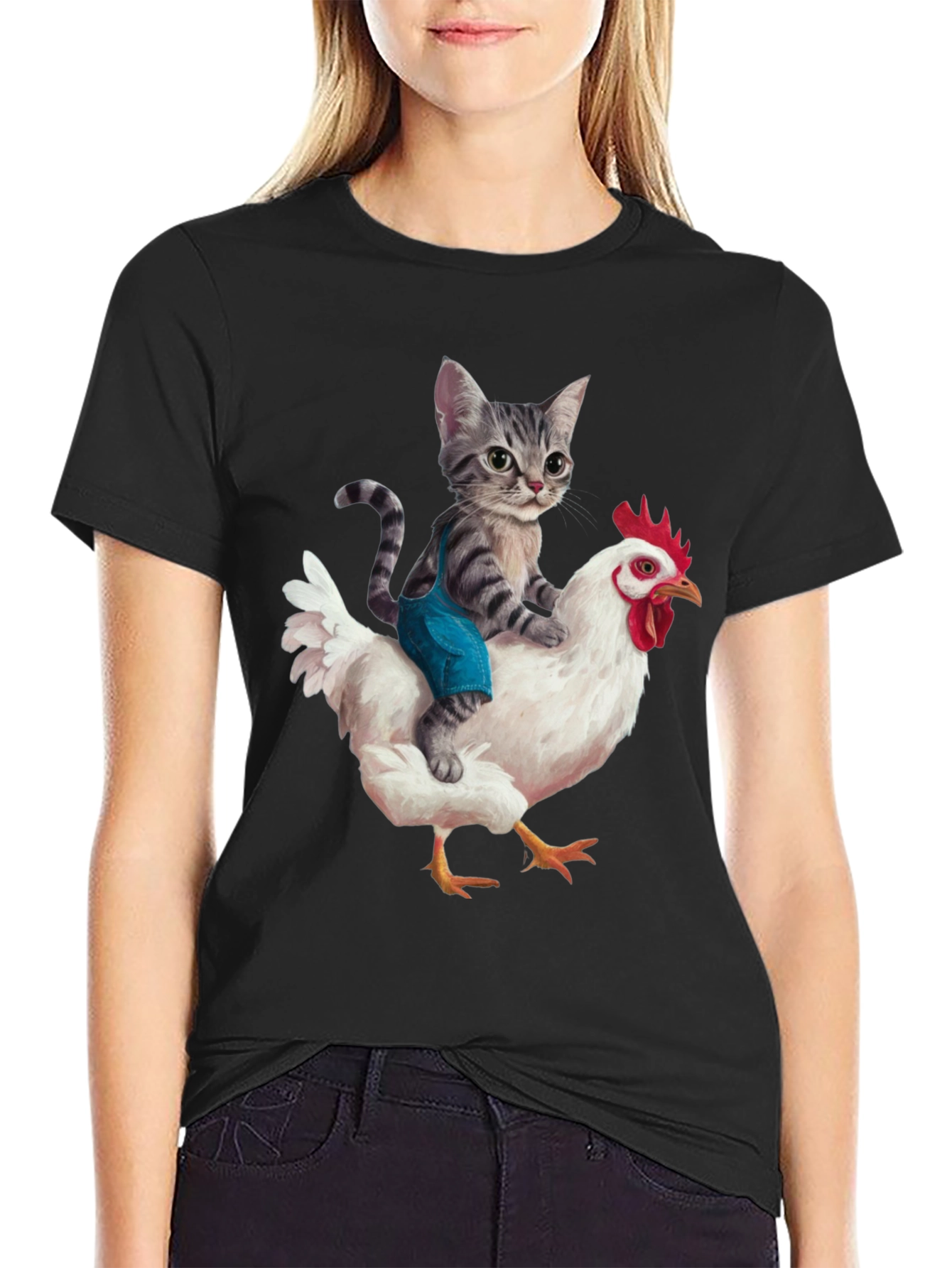 Cat Riding Chicken Graphic Tee