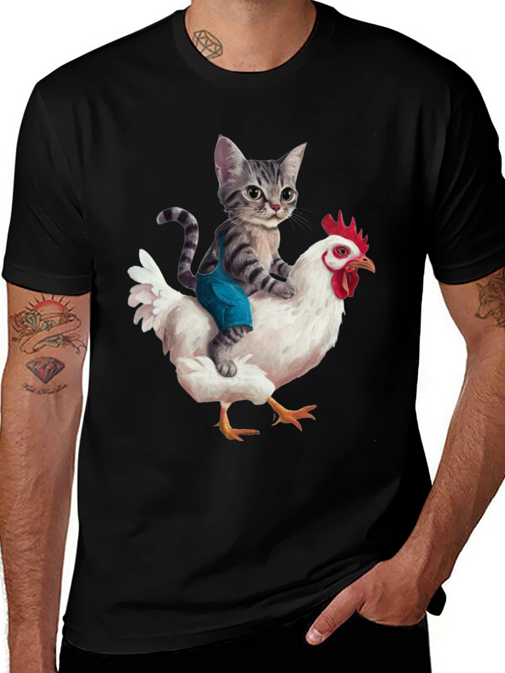 Cat Riding Chicken Graphic Tee
