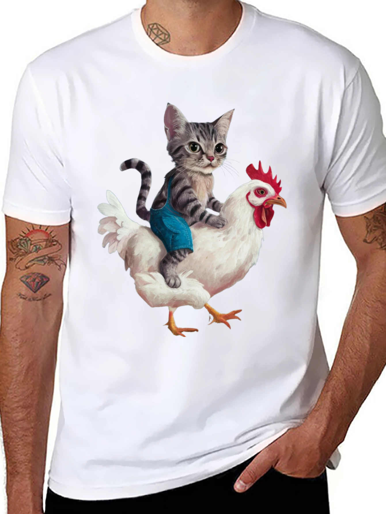 Cat Riding Chicken Graphic Tee