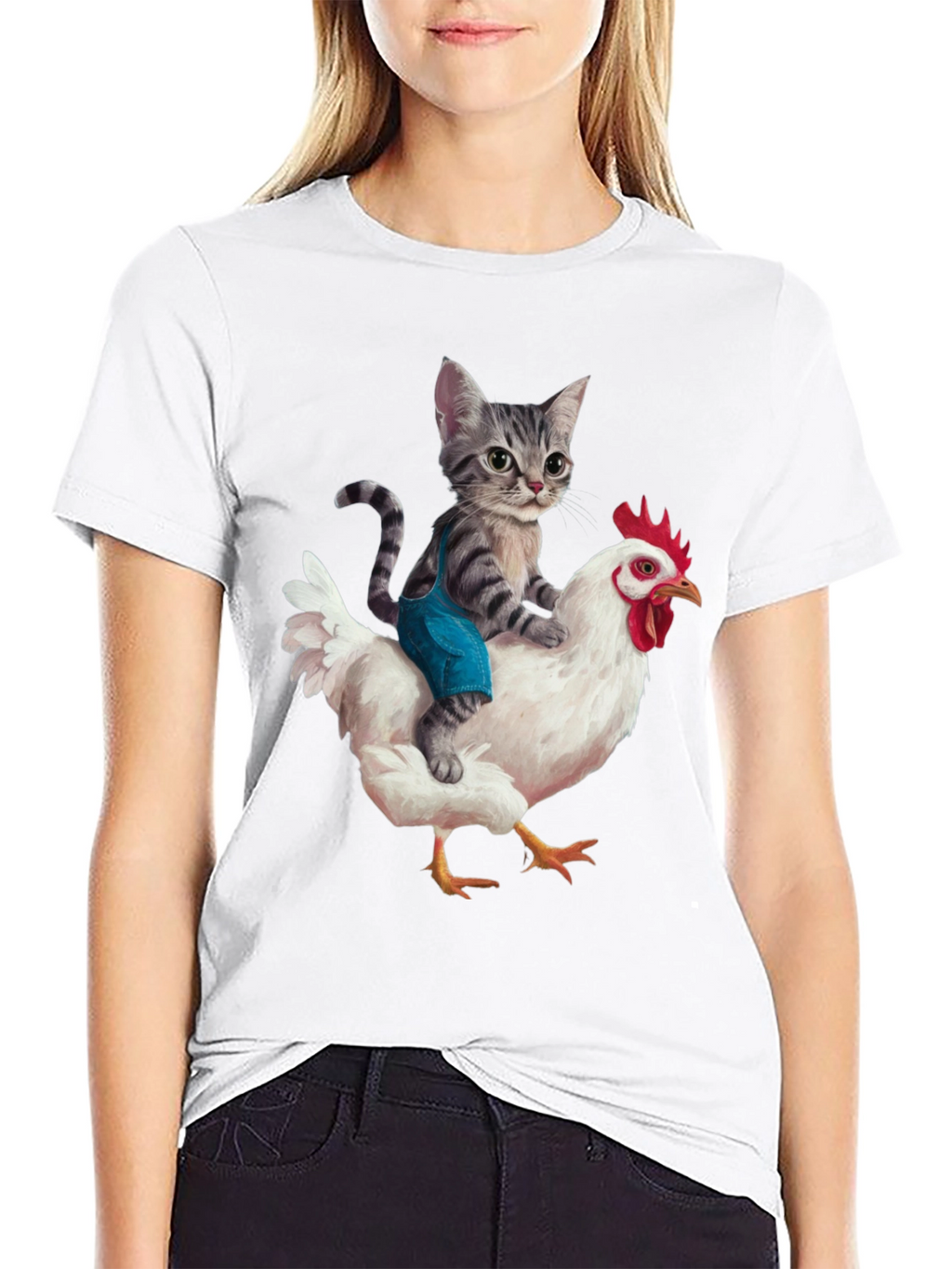 Cat Riding Chicken Graphic Tee