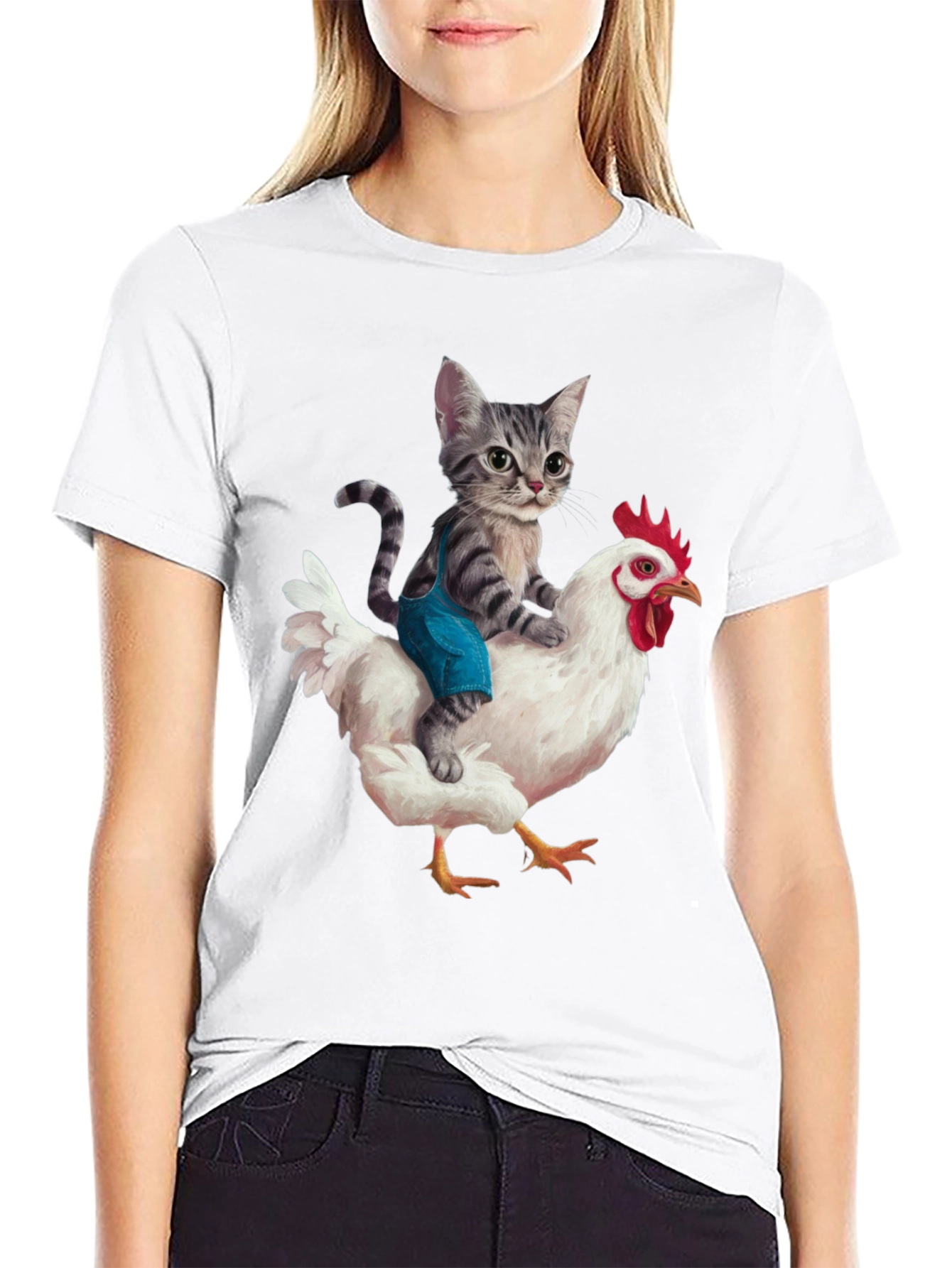Cat Riding Chicken Graphic Tee