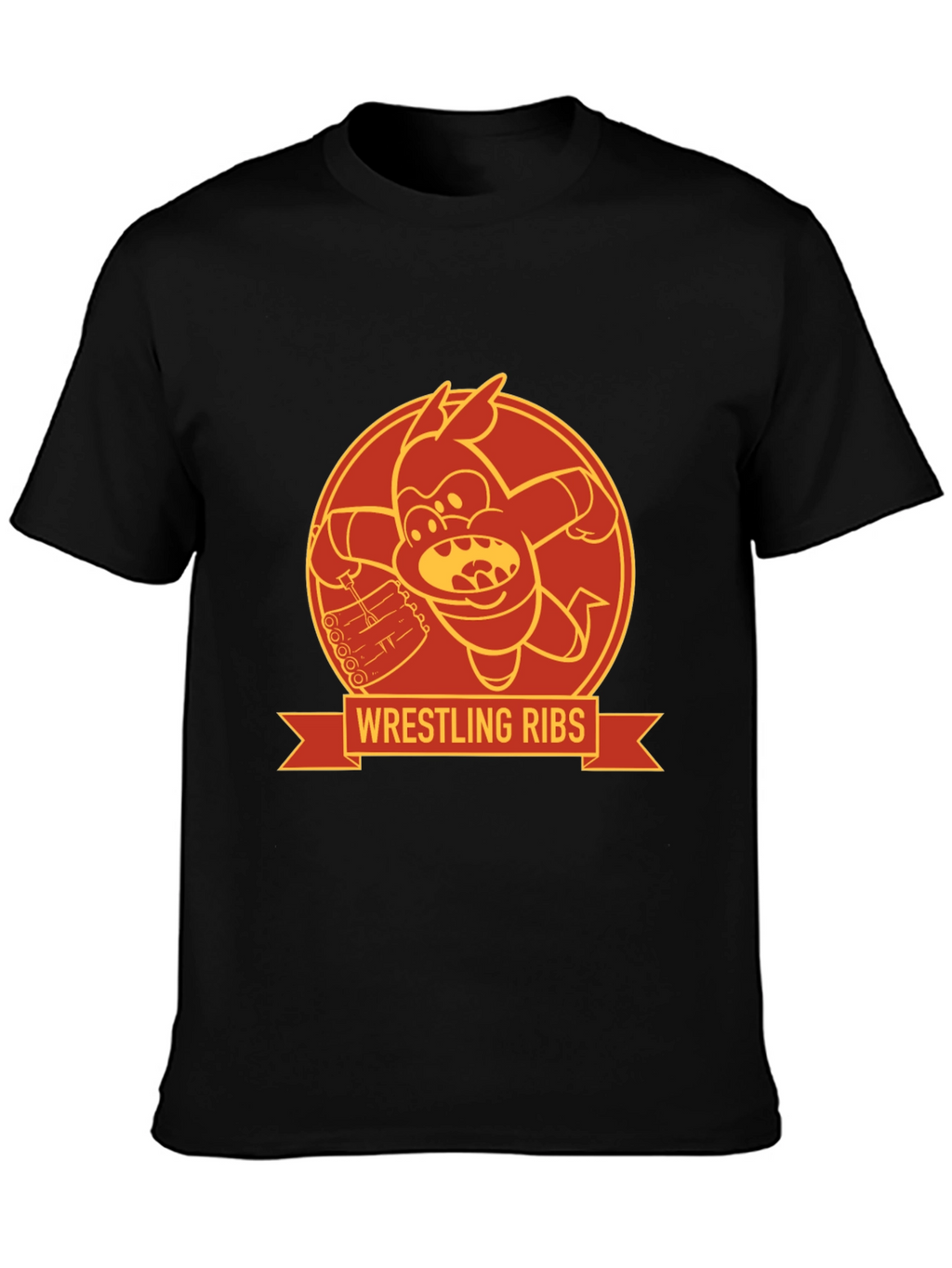 Wrestling Ribs Funny Cartoon Graphic Tee