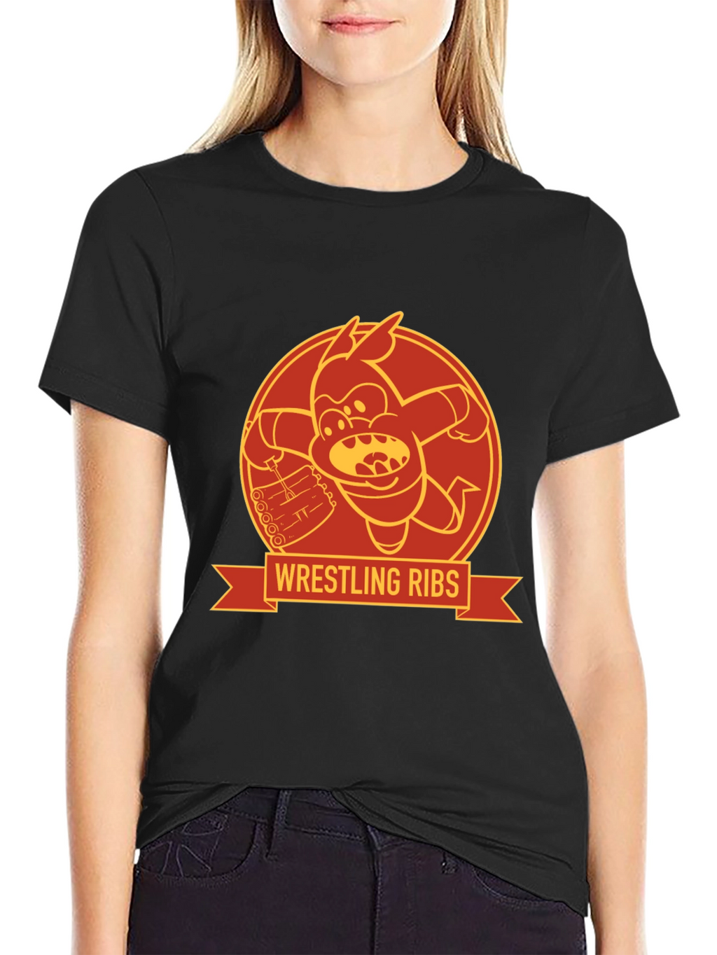 Wrestling Ribs Funny Cartoon Graphic Tee