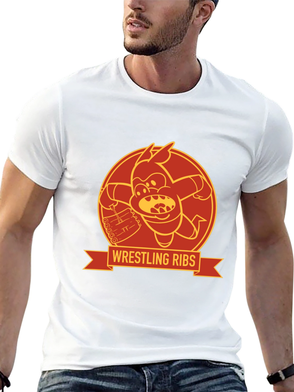 Wrestling Ribs Funny Cartoon Graphic Tee