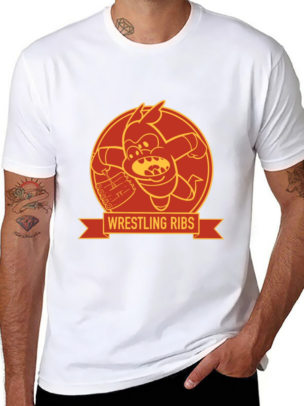 Wrestling Ribs Funny Cartoon Graphic Tee
