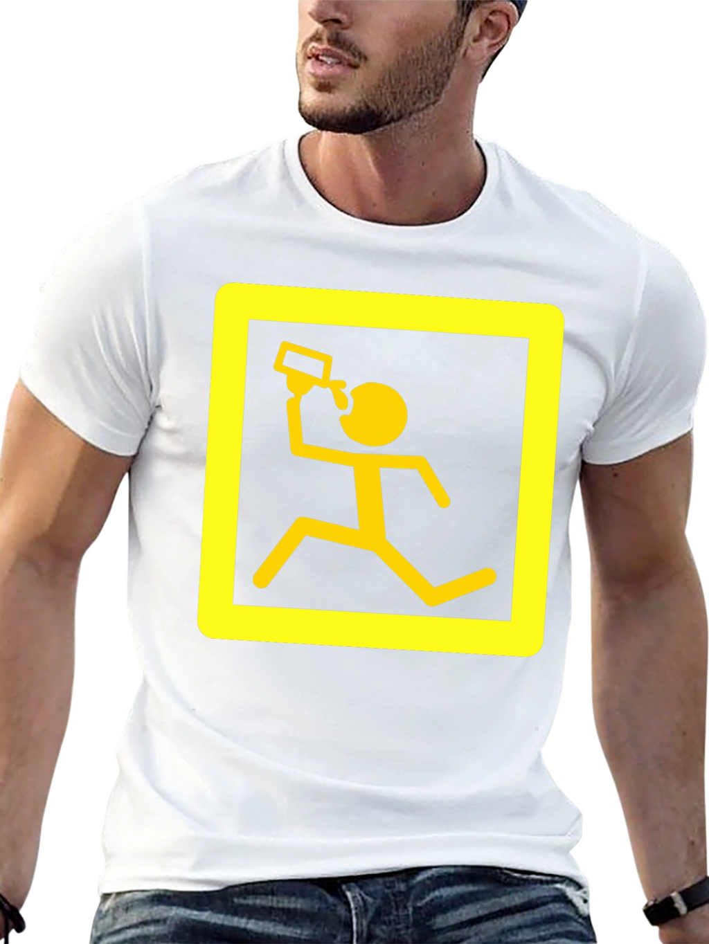Funny Running Man Drinking T-Shirt - Black