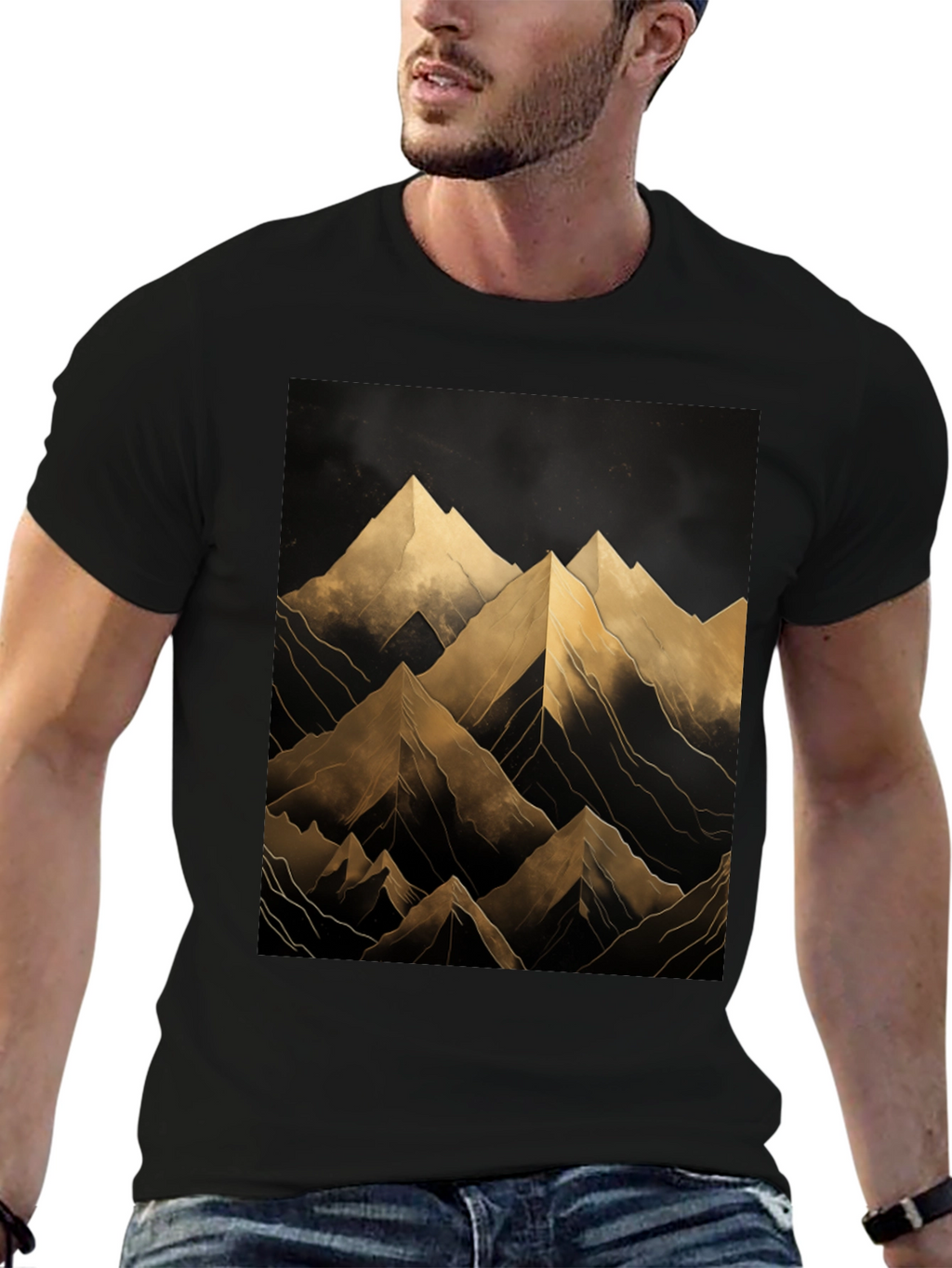 Abstract Mountain Graphic Black T-Shirt