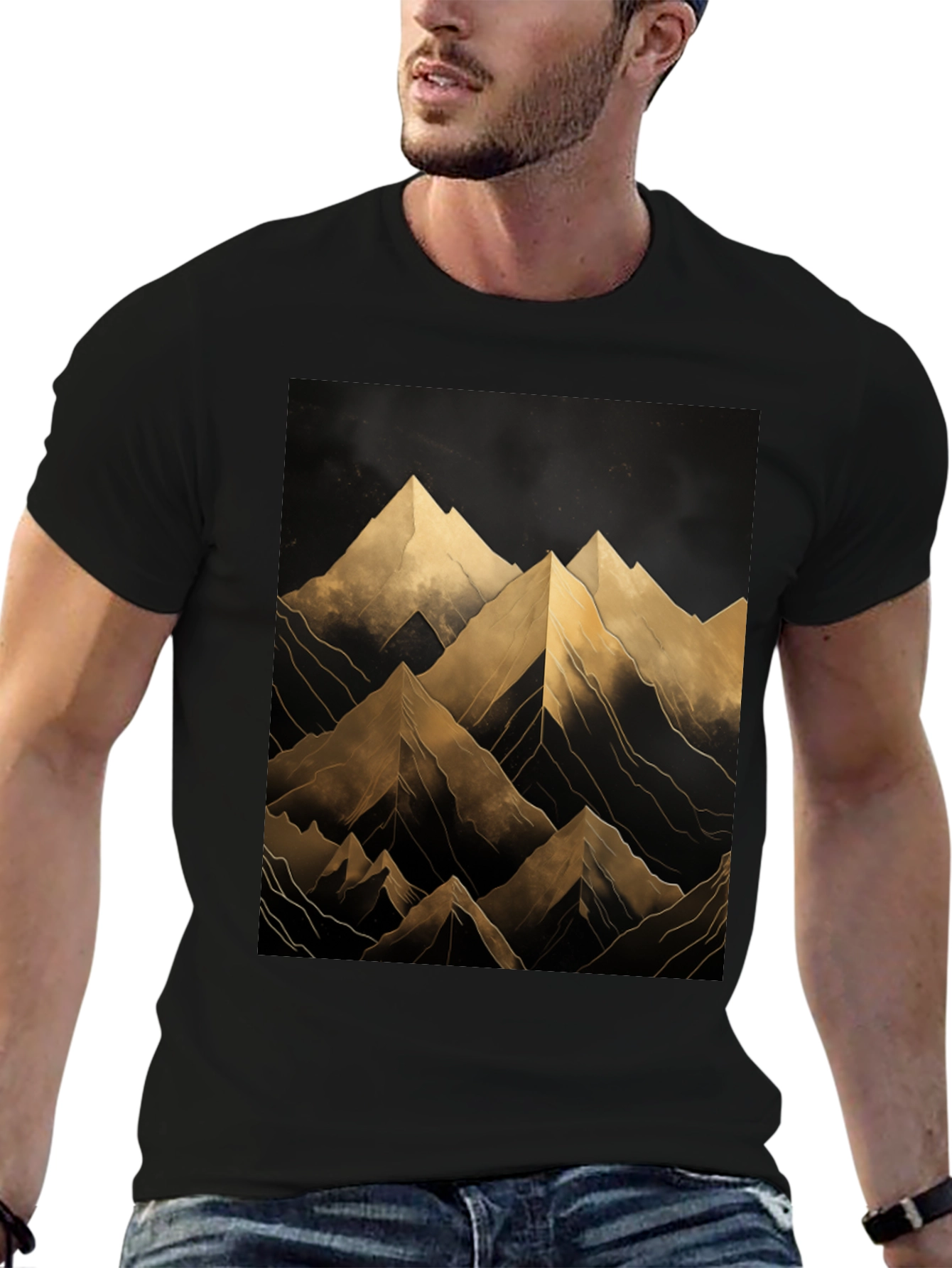 Abstract Mountain Graphic Black T-Shirt