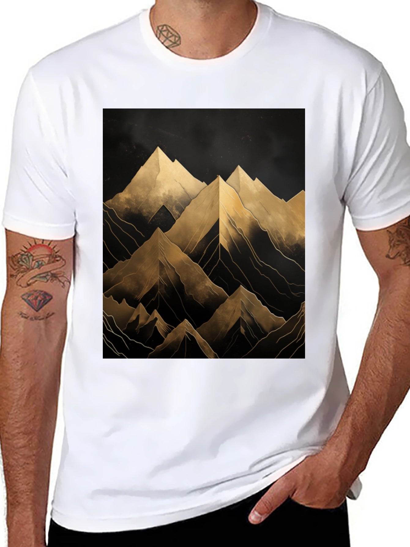 Abstract Mountain Graphic Black T-Shirt