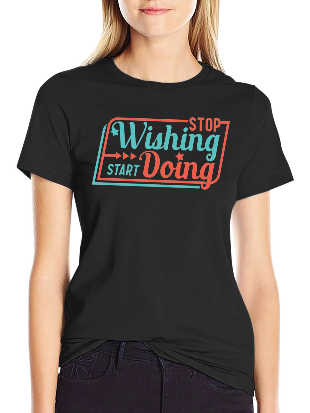 Motivational Stop Wishing Start Doing Black T-Shirt