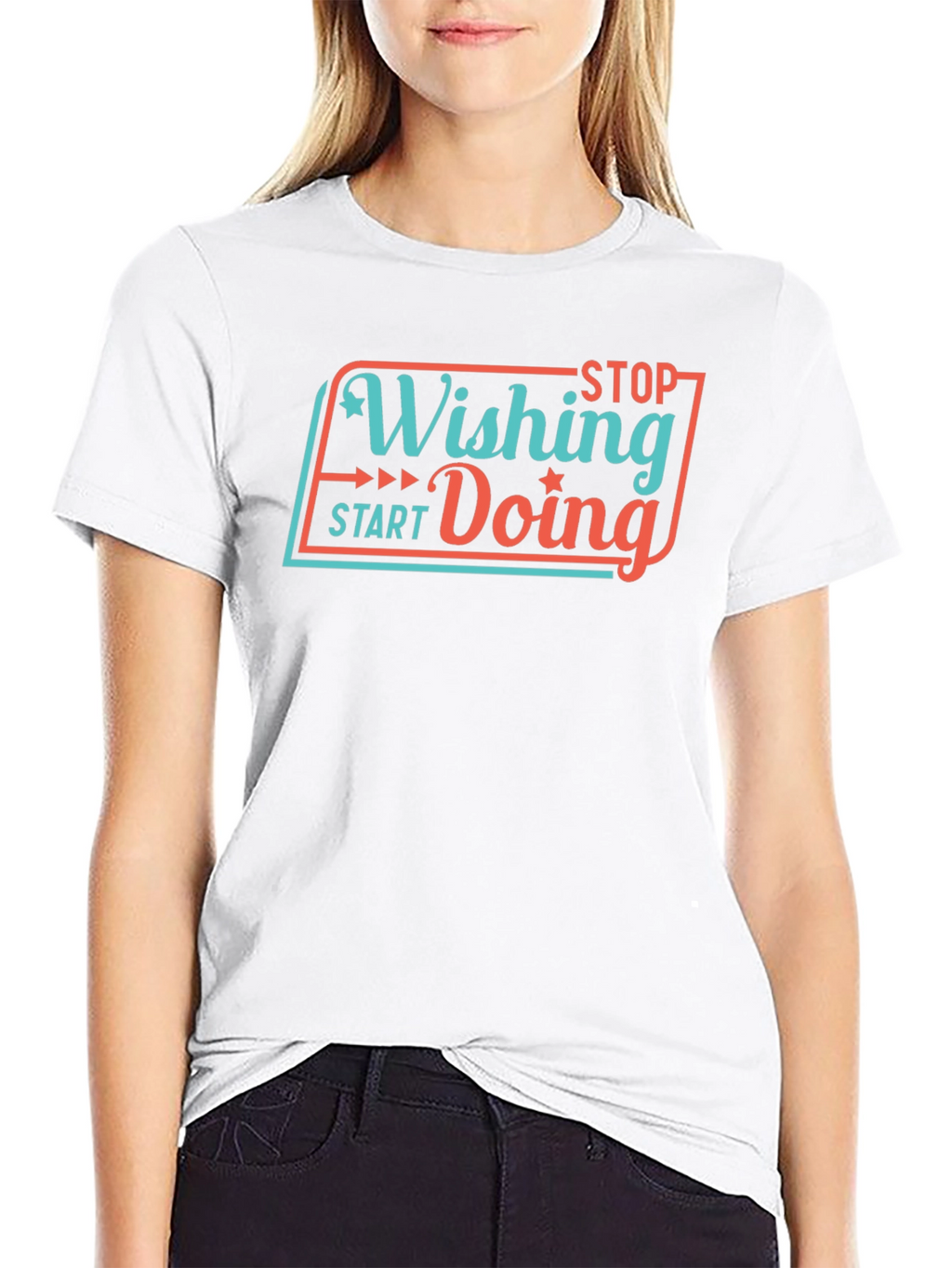 Motivational Stop Wishing Start Doing Black T-Shirt