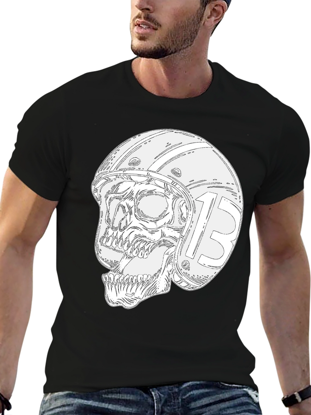 Skull Helmet Black T-Shirt - Rider Graphic Tee