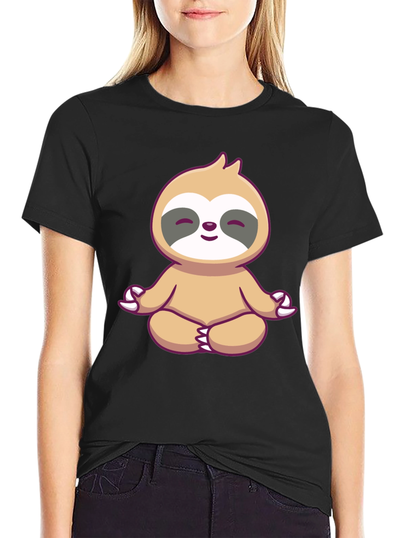 Zen Sloth Graphic Tee - Black Cotton T-Shirt