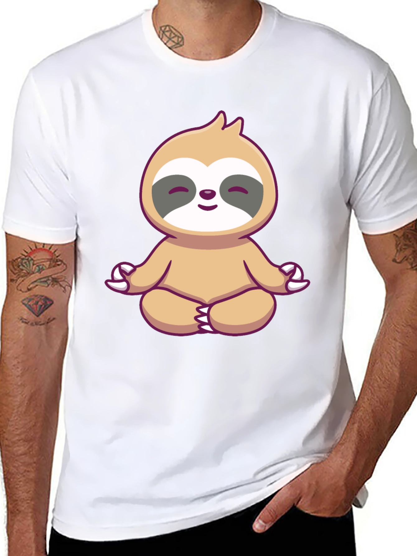 Zen Sloth Graphic Tee - Black Cotton T-Shirt
