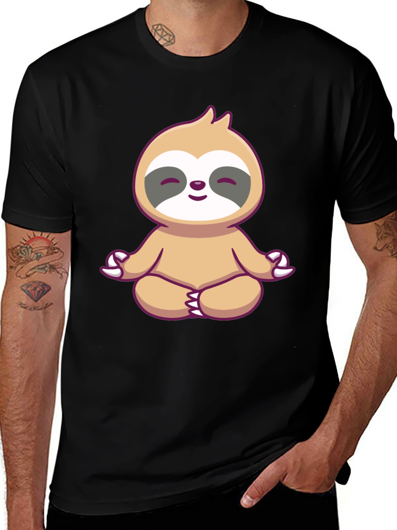 Zen Sloth Graphic Tee - Black Cotton T-Shirt