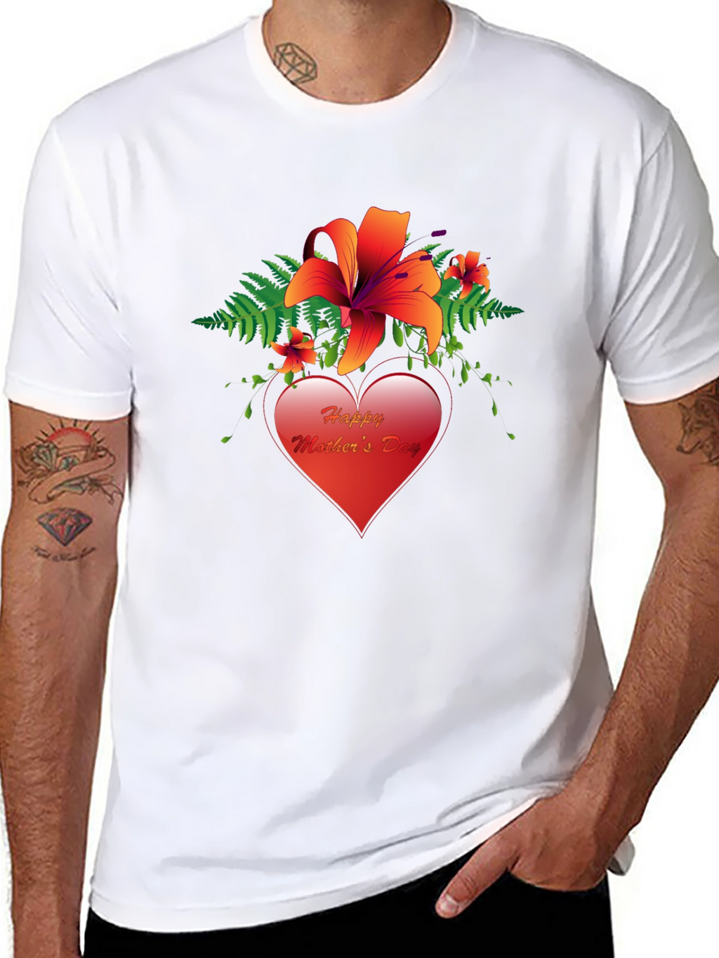 Happy Mothers Day T-Shirt with Floral Heart Design