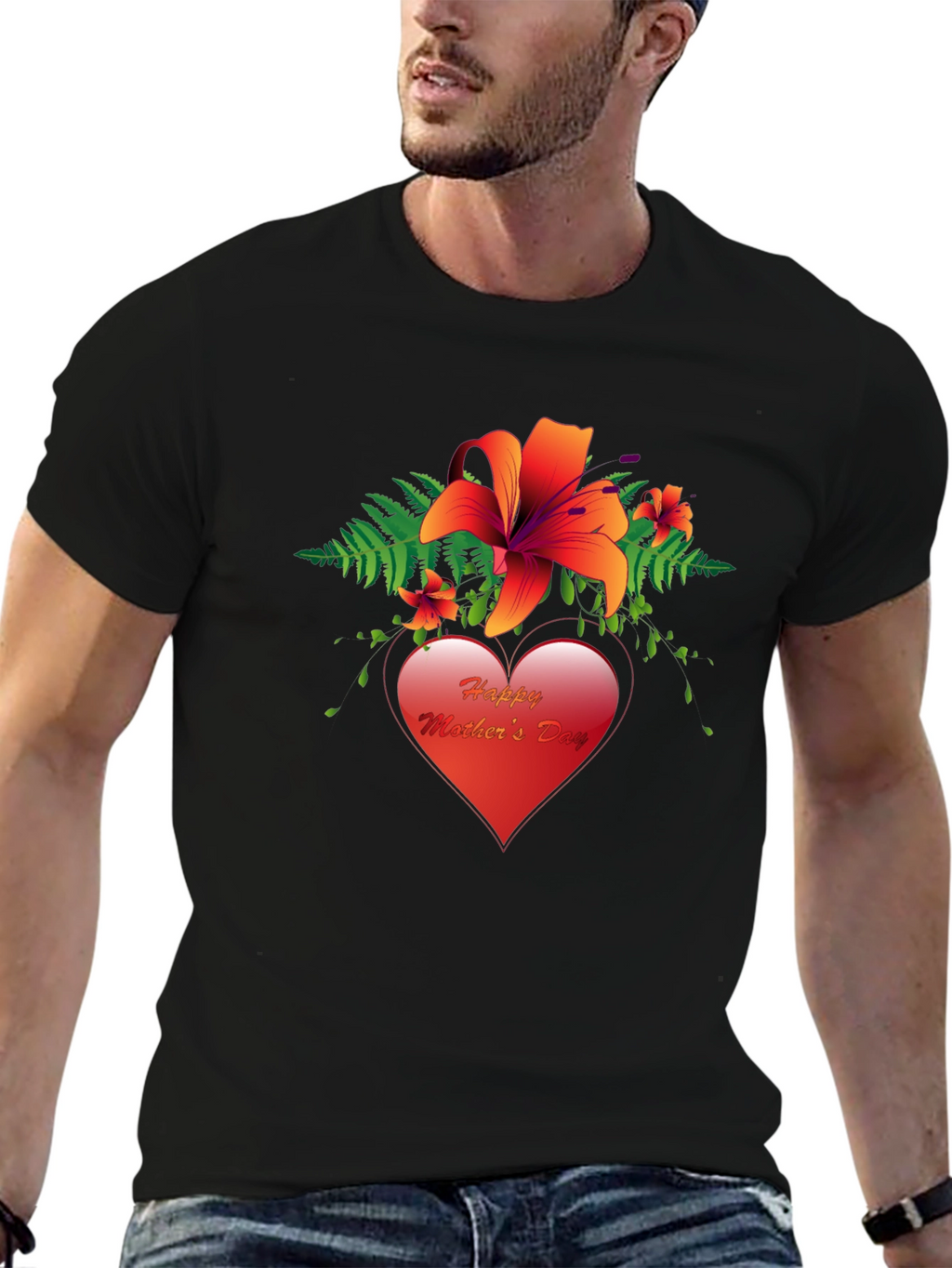 Happy Mothers Day T-Shirt with Floral Heart Design