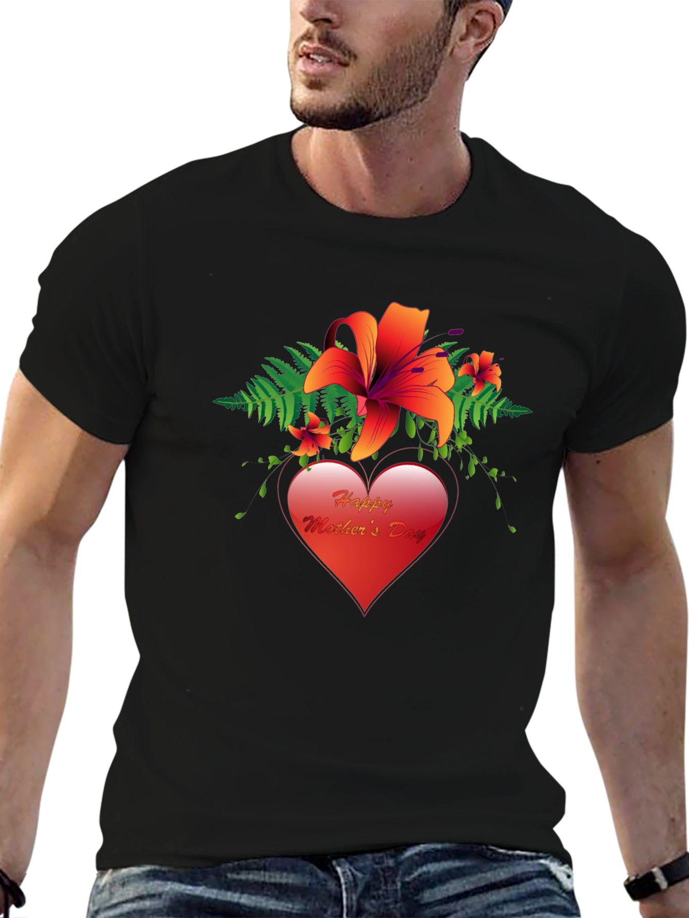 Happy Mothers Day T-Shirt with Floral Heart Design