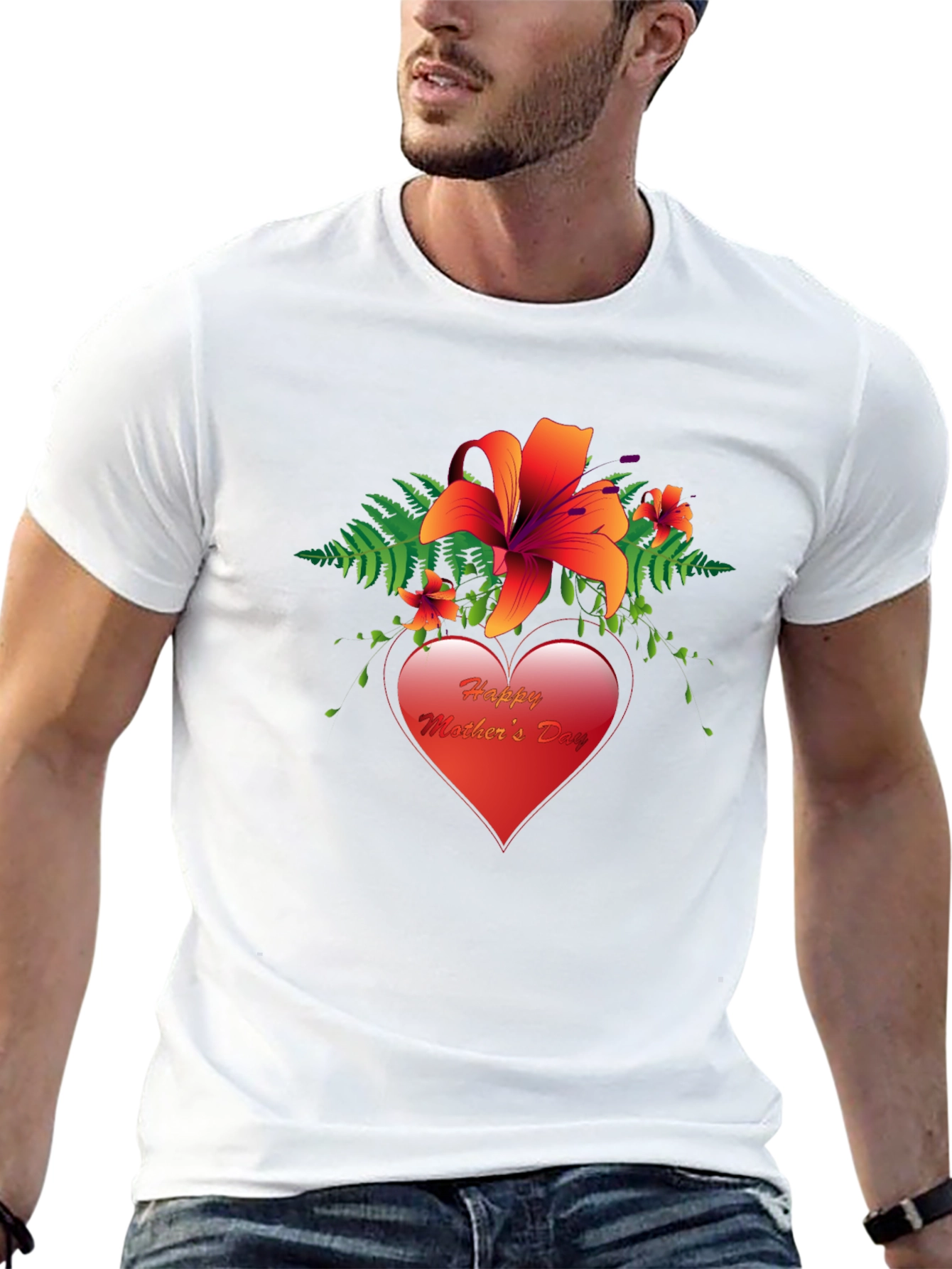 Happy Mothers Day T-Shirt with Floral Heart Design