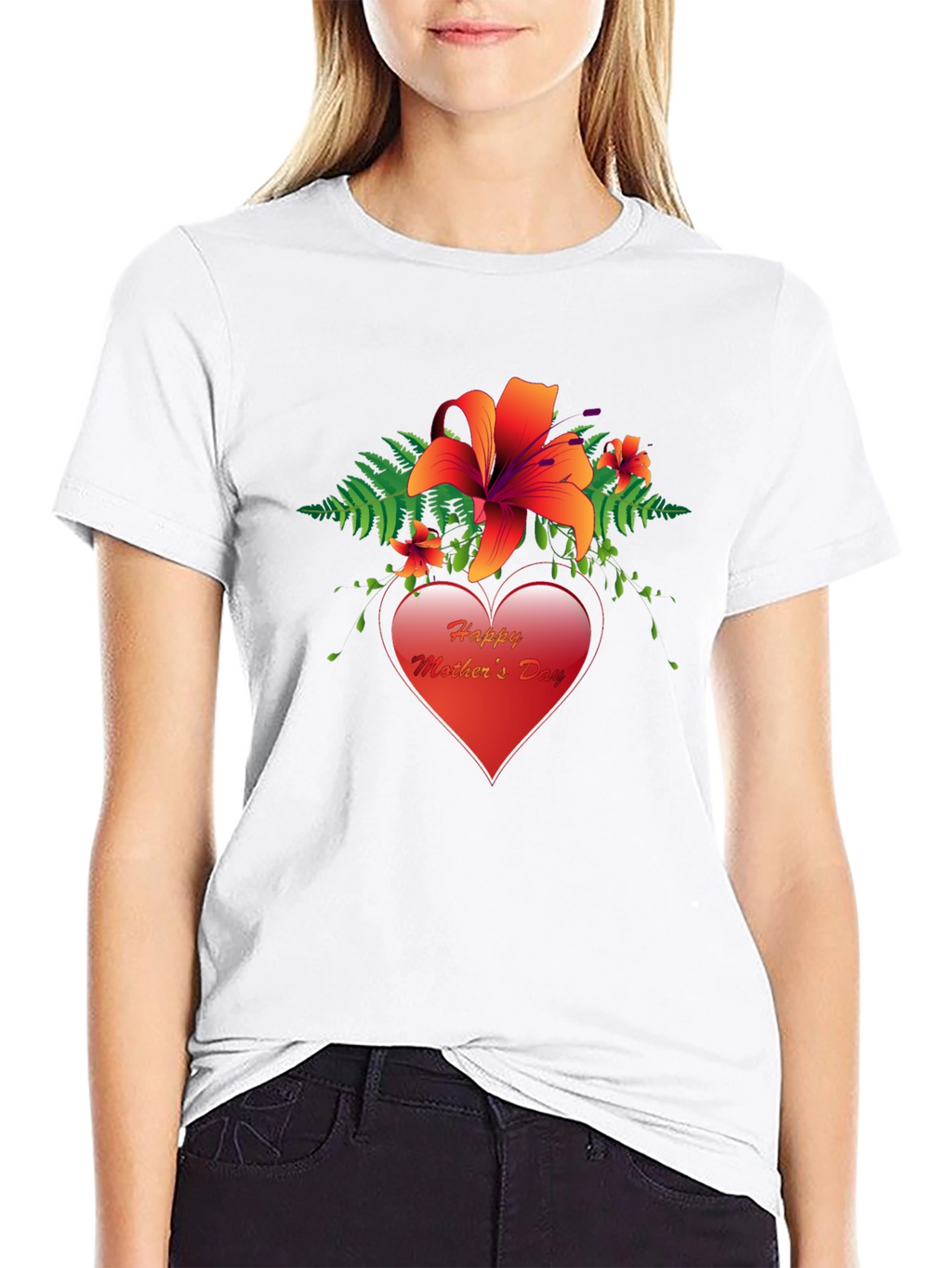Happy Mothers Day T-Shirt with Floral Heart Design