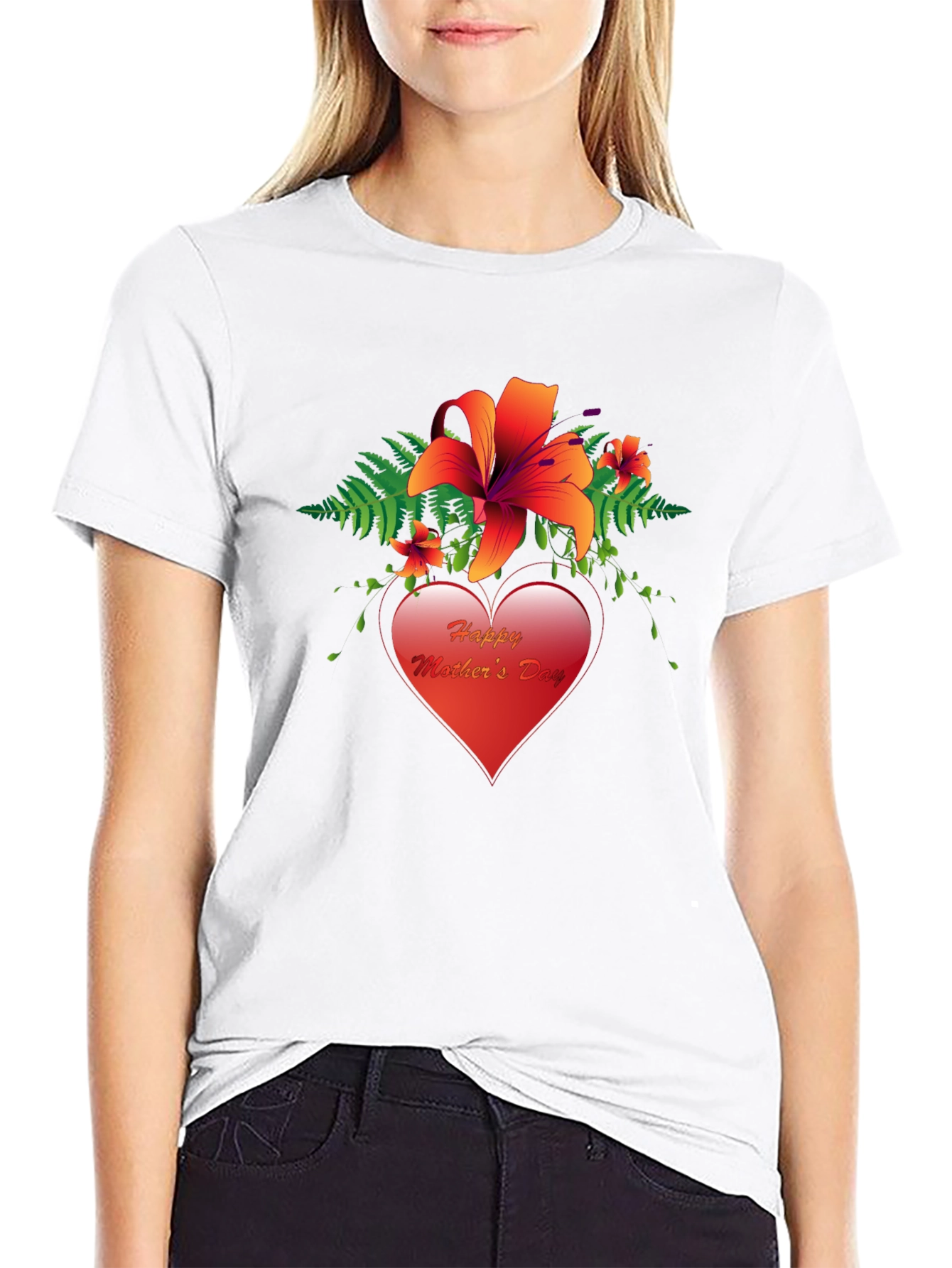 Happy Mothers Day T-Shirt with Floral Heart Design