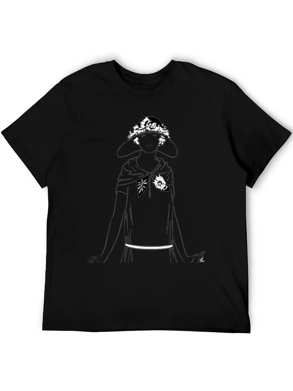 Black T-Shirt with Woman in Hat Graphic