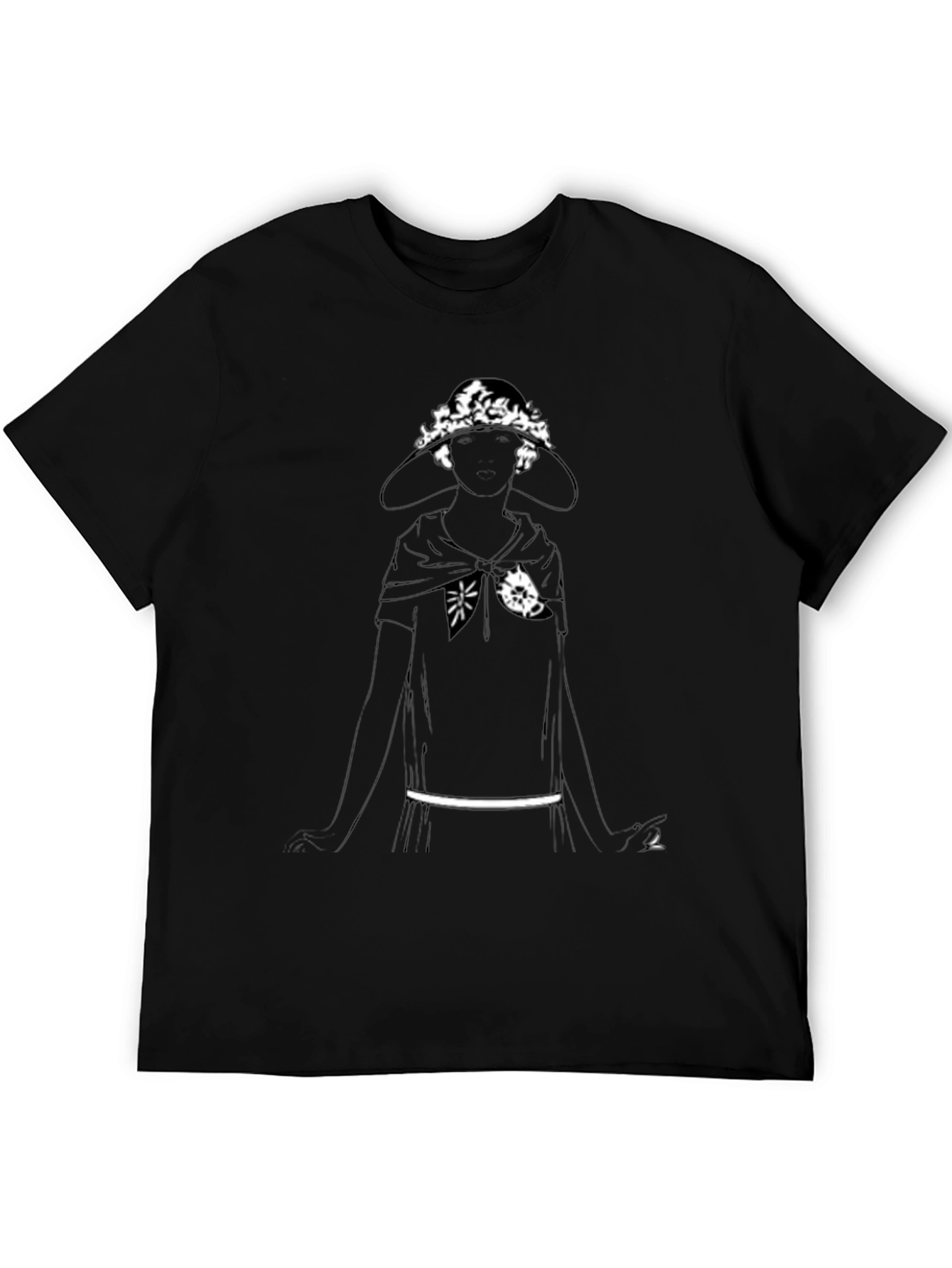 Black T-Shirt with Woman in Hat Graphic
