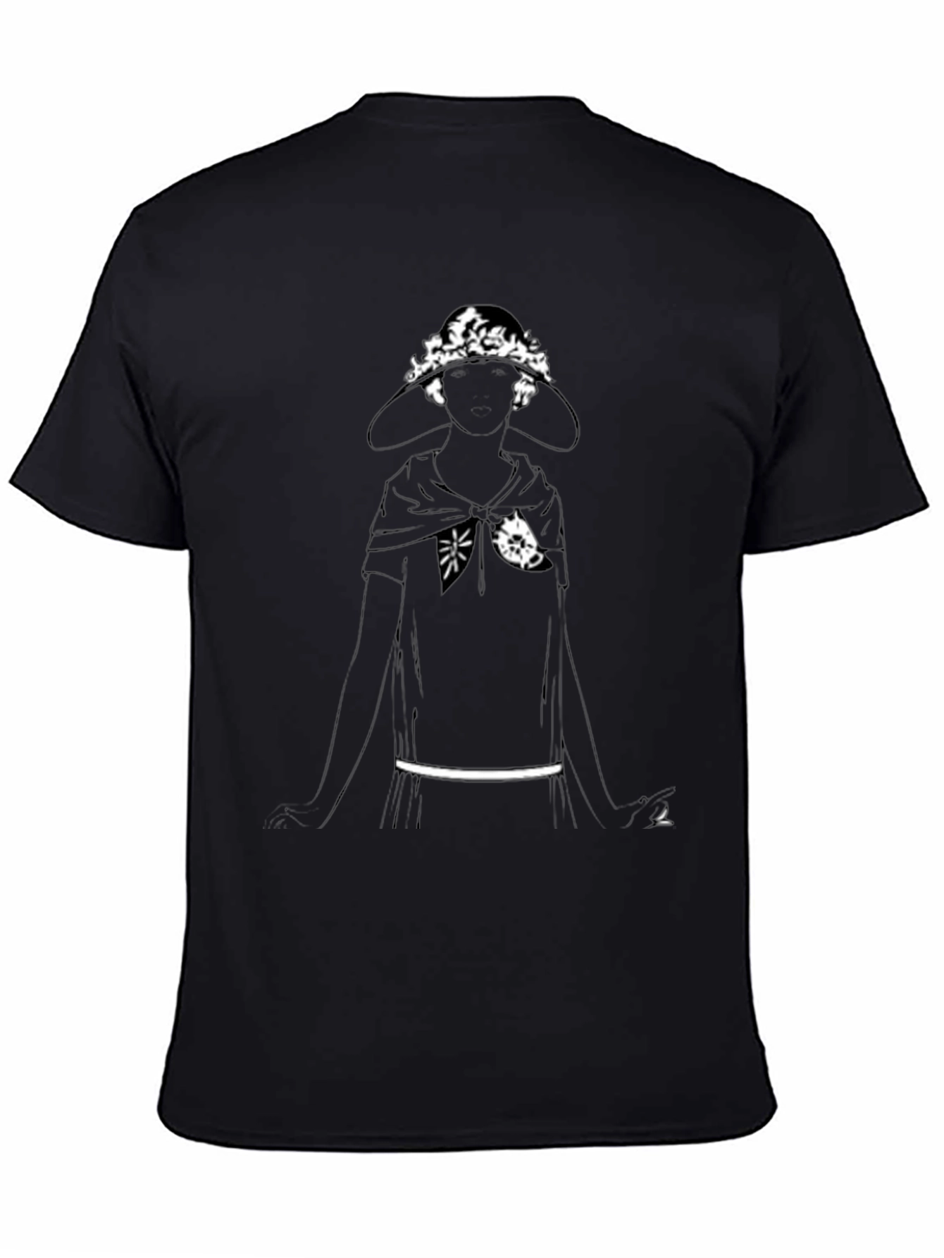 Black T-Shirt with Woman in Hat Graphic