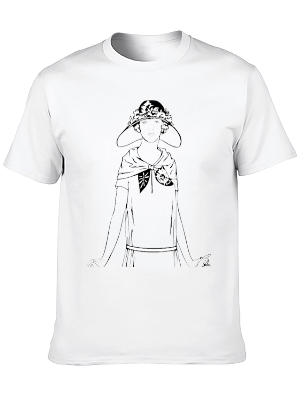 Black T-Shirt with Woman in Hat Graphic
