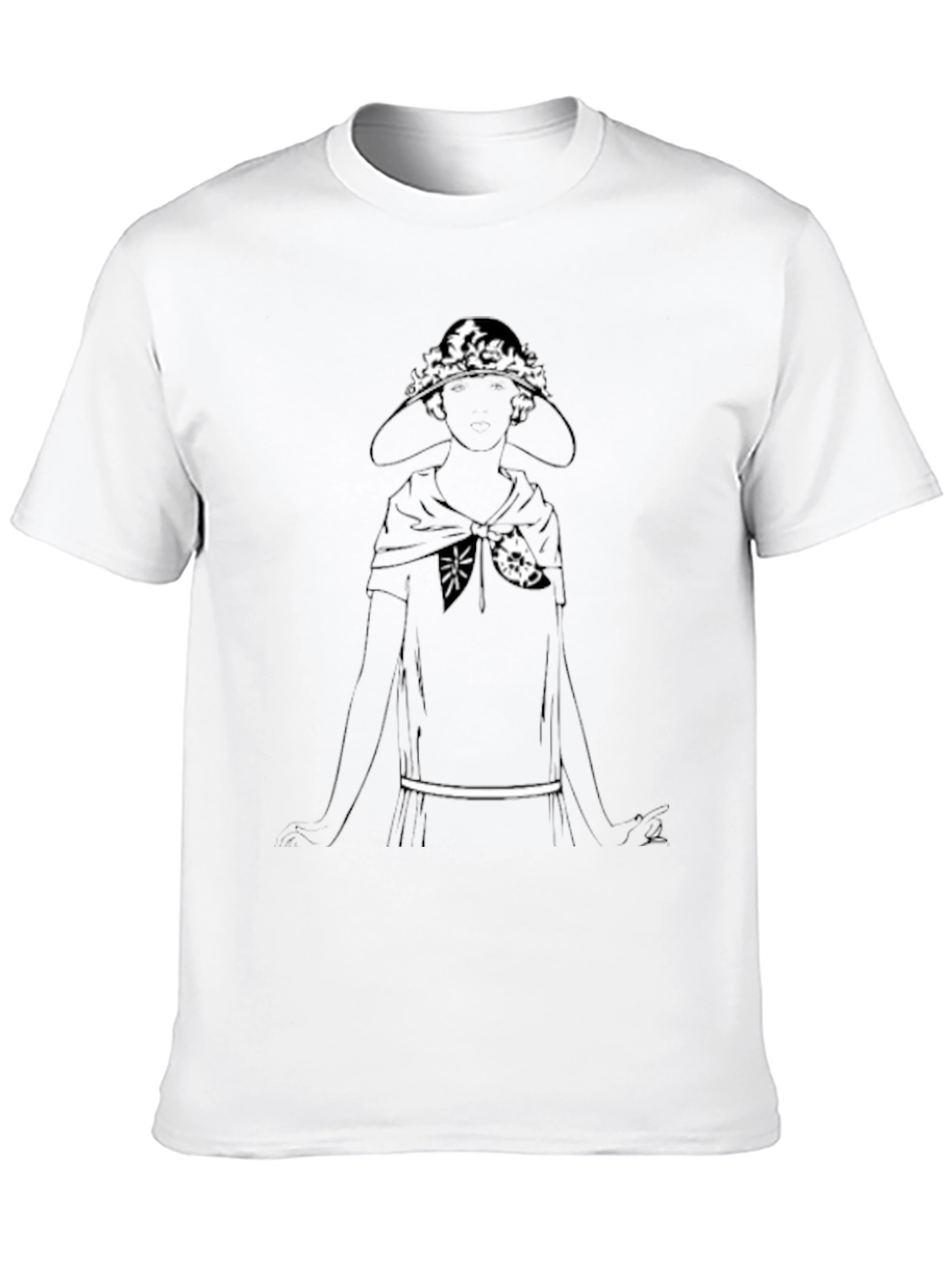 Black T-Shirt with Woman in Hat Graphic