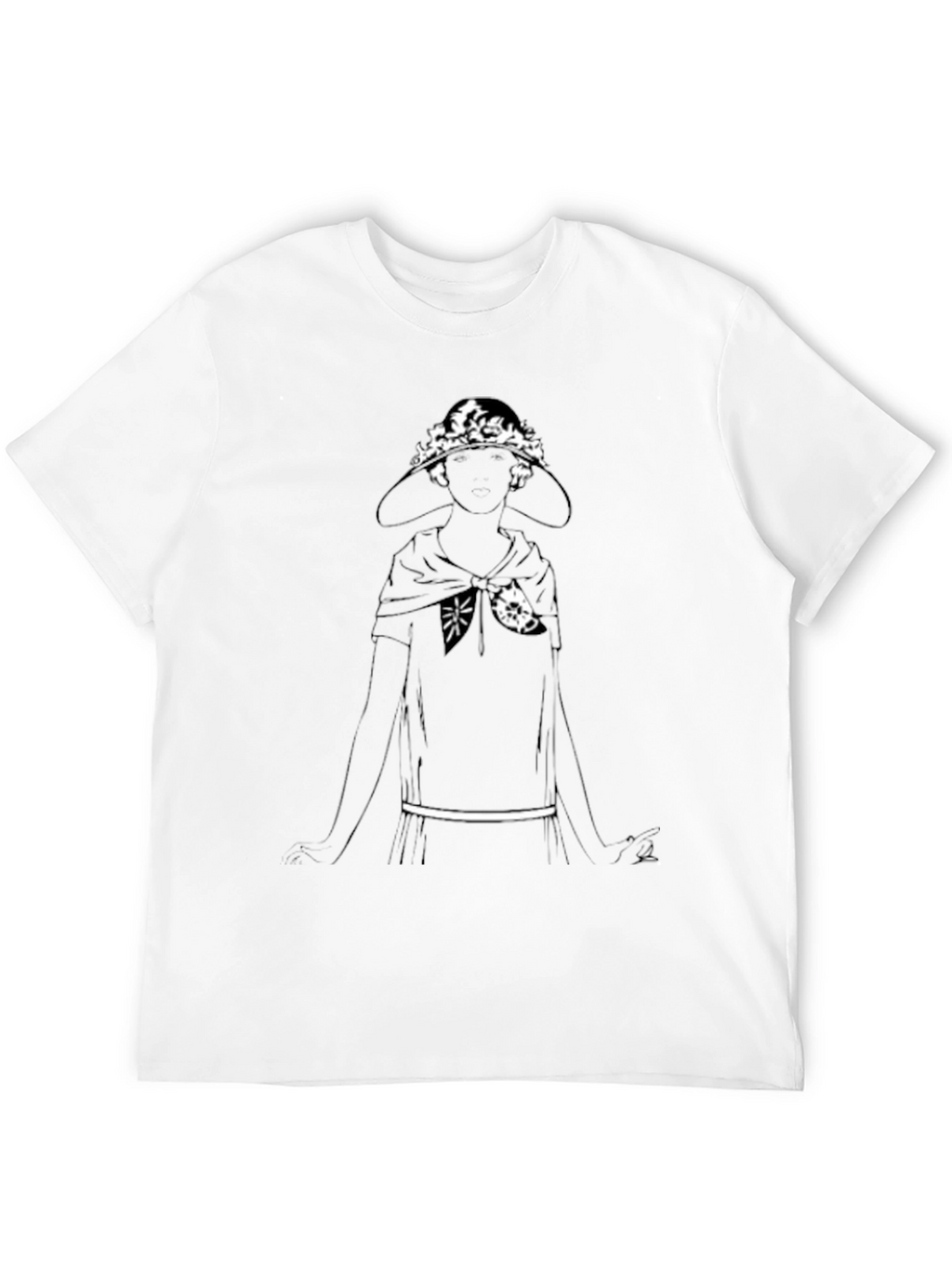 Black T-Shirt with Woman in Hat Graphic