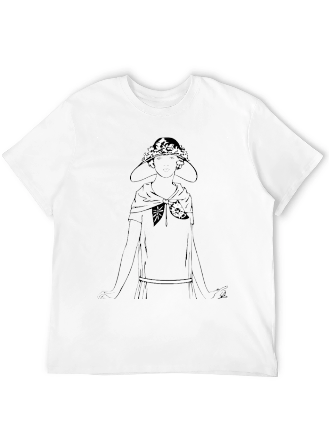 Black T-Shirt with Woman in Hat Graphic