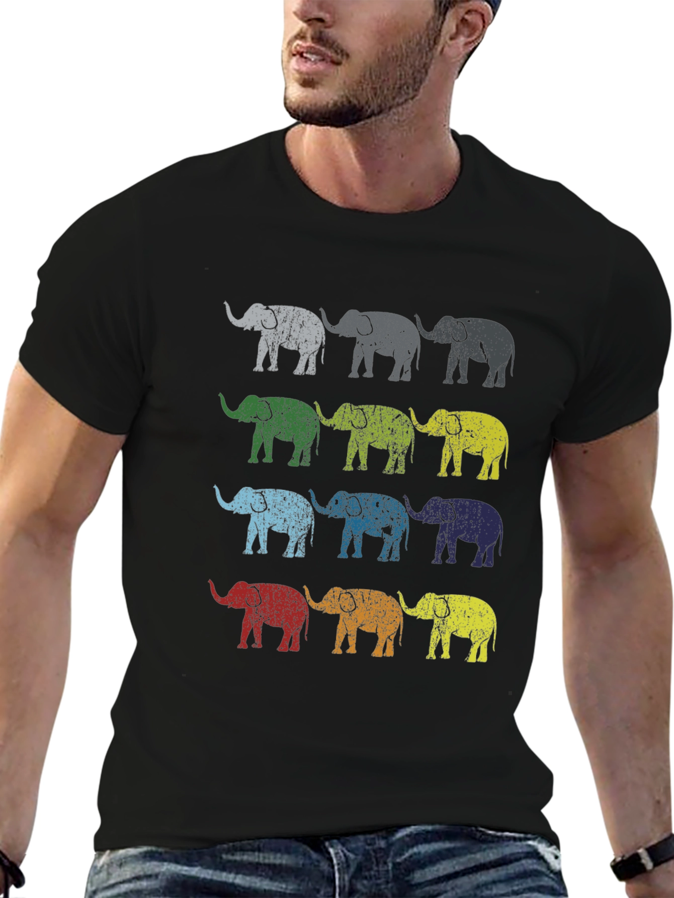 Colorful Elephant Print Mens T-Shirt