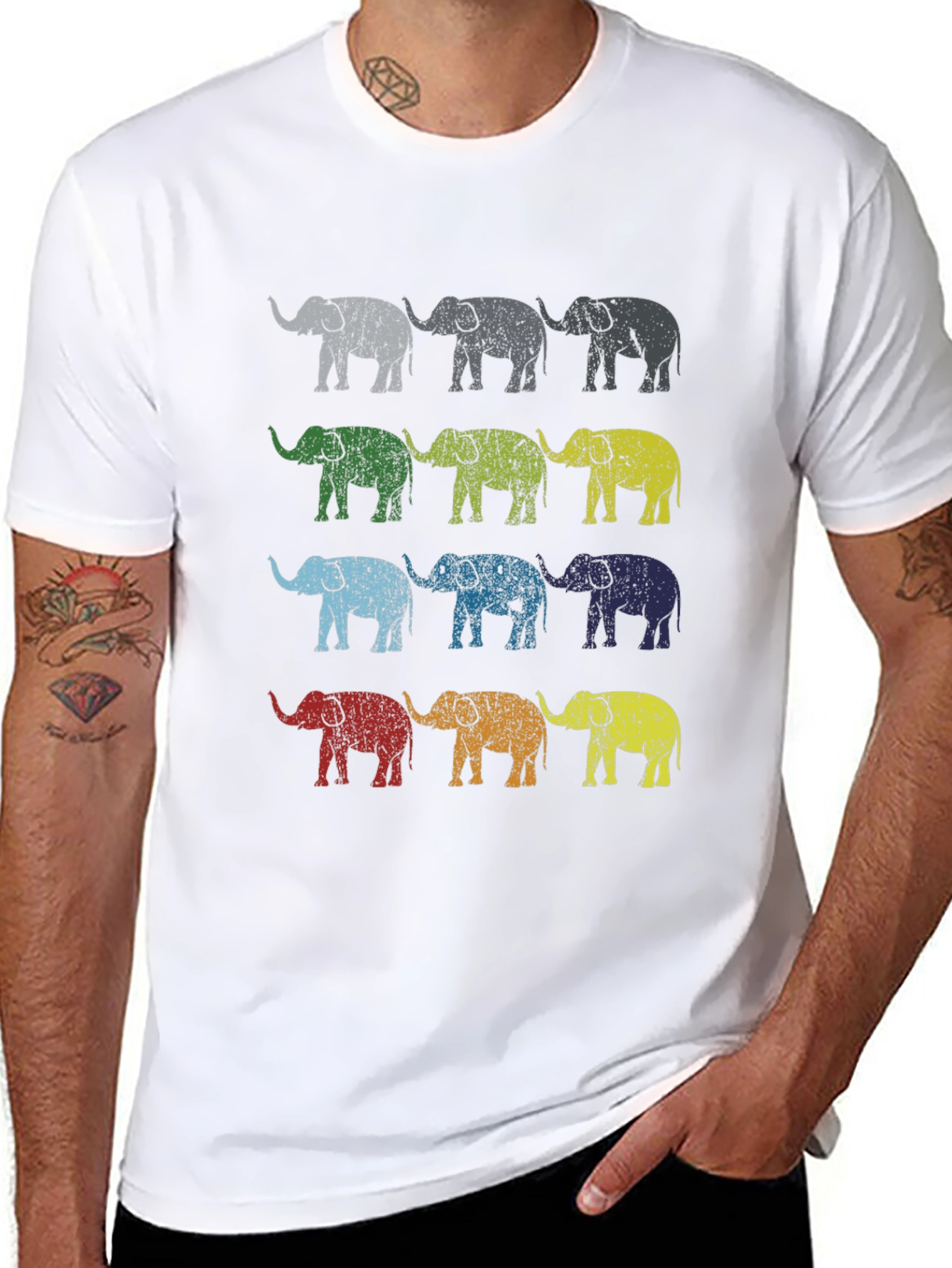 Colorful Elephant Print Mens T-Shirt